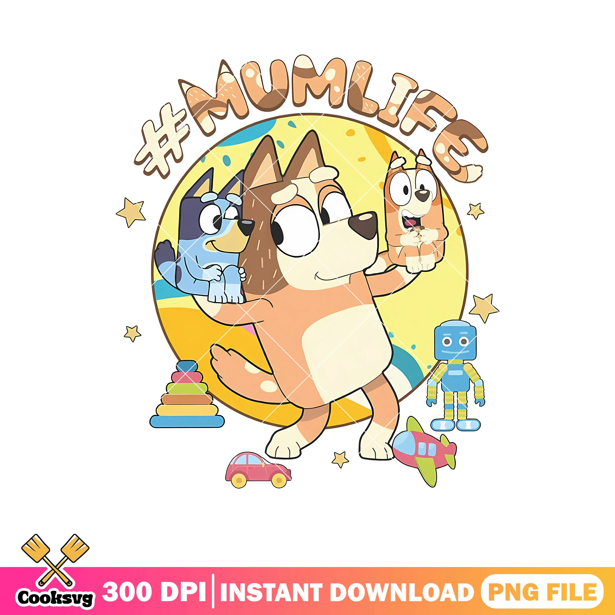 Retro bluey mumlife chilli heeler png, bluey family png, bluey decorations png