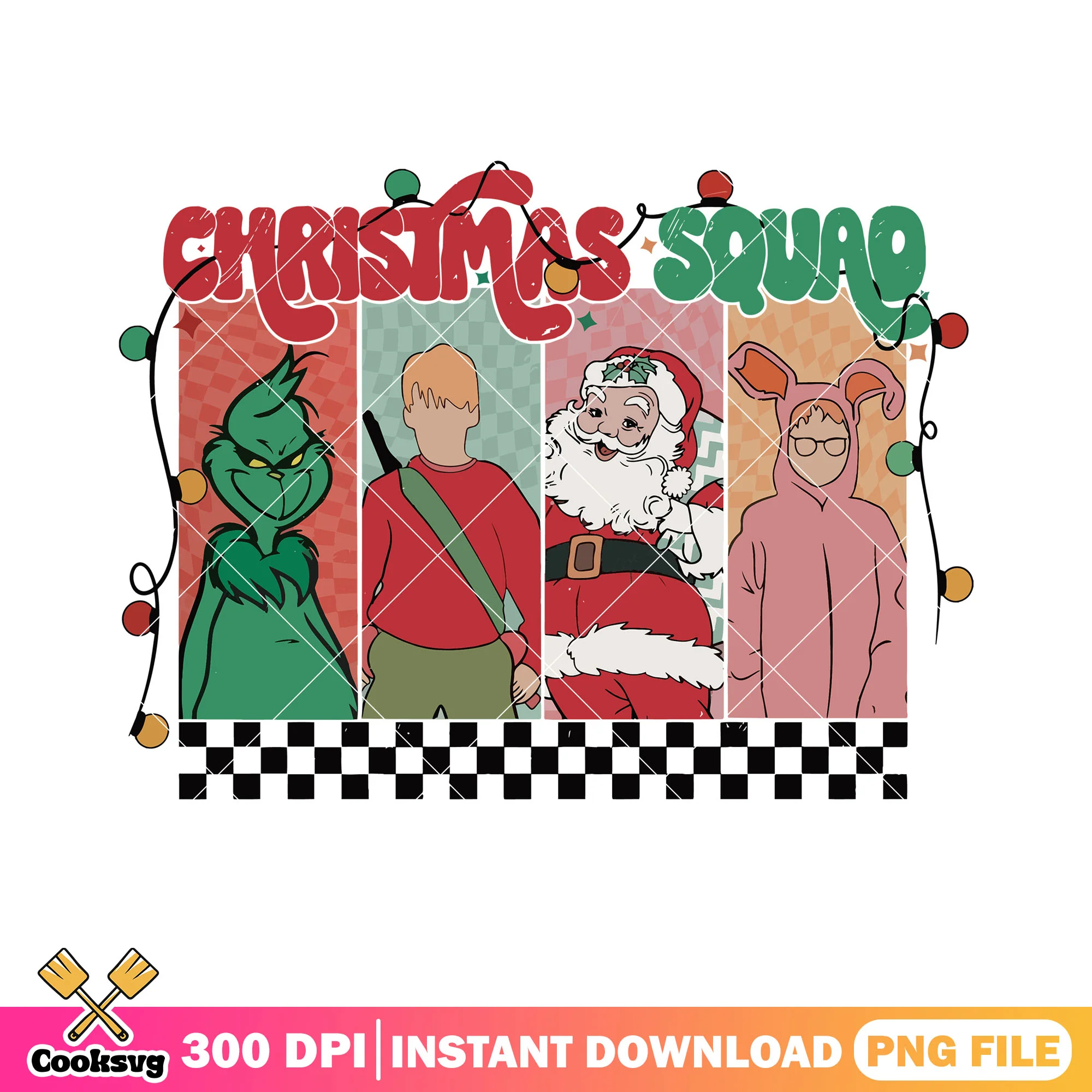Retro christmas squad vintage png, the grinch png, santa claus png