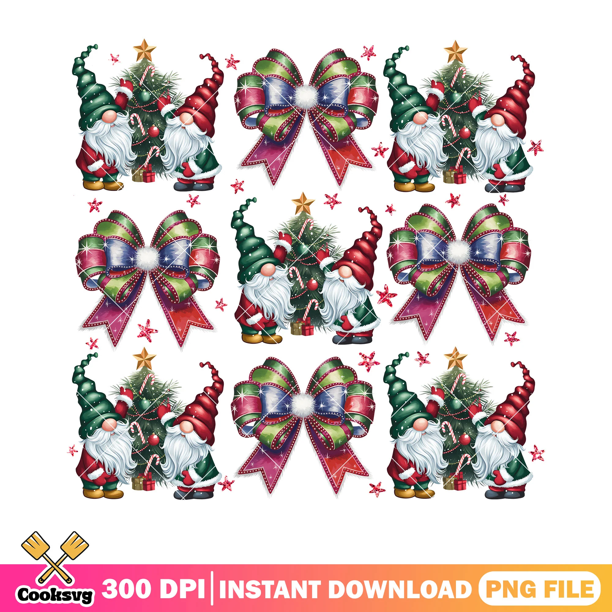 Retro holiday gnome png, santa coquette png, chritmas bow png