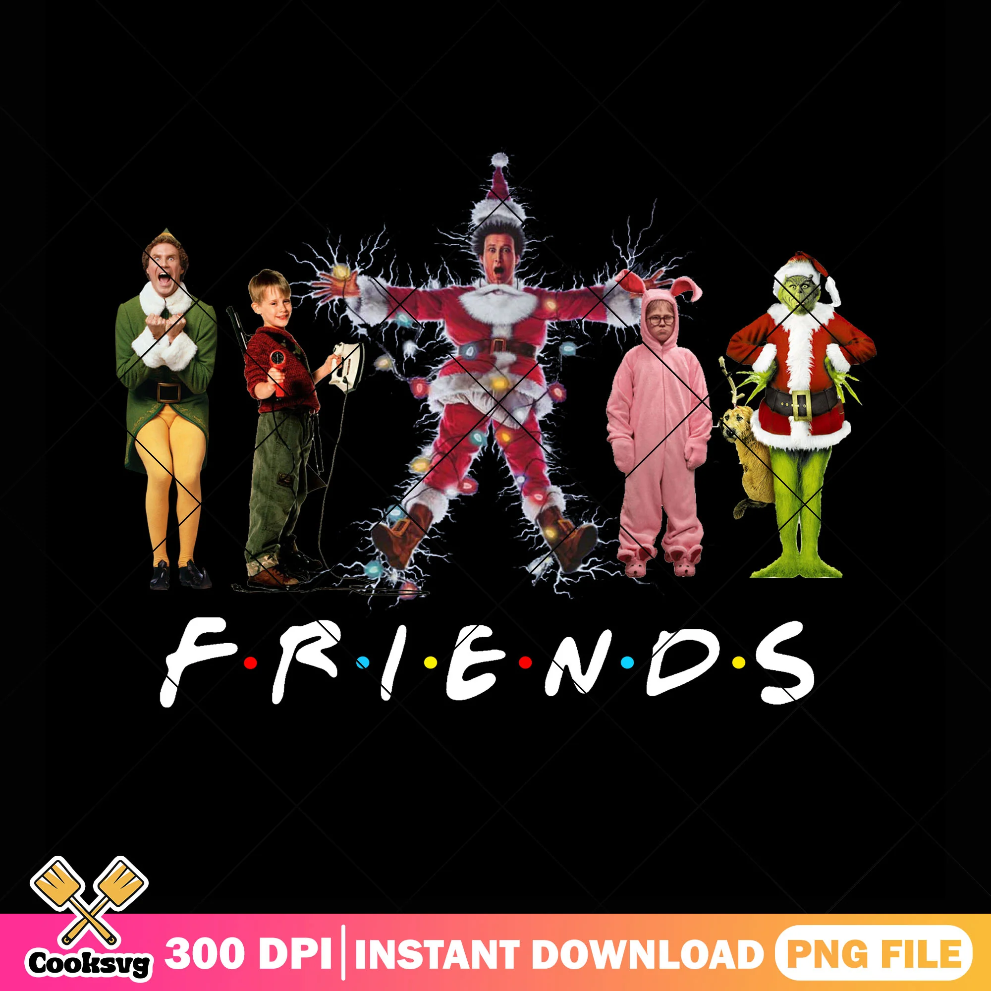 Retro movie friends shock png, santa christmas png, ralphie png