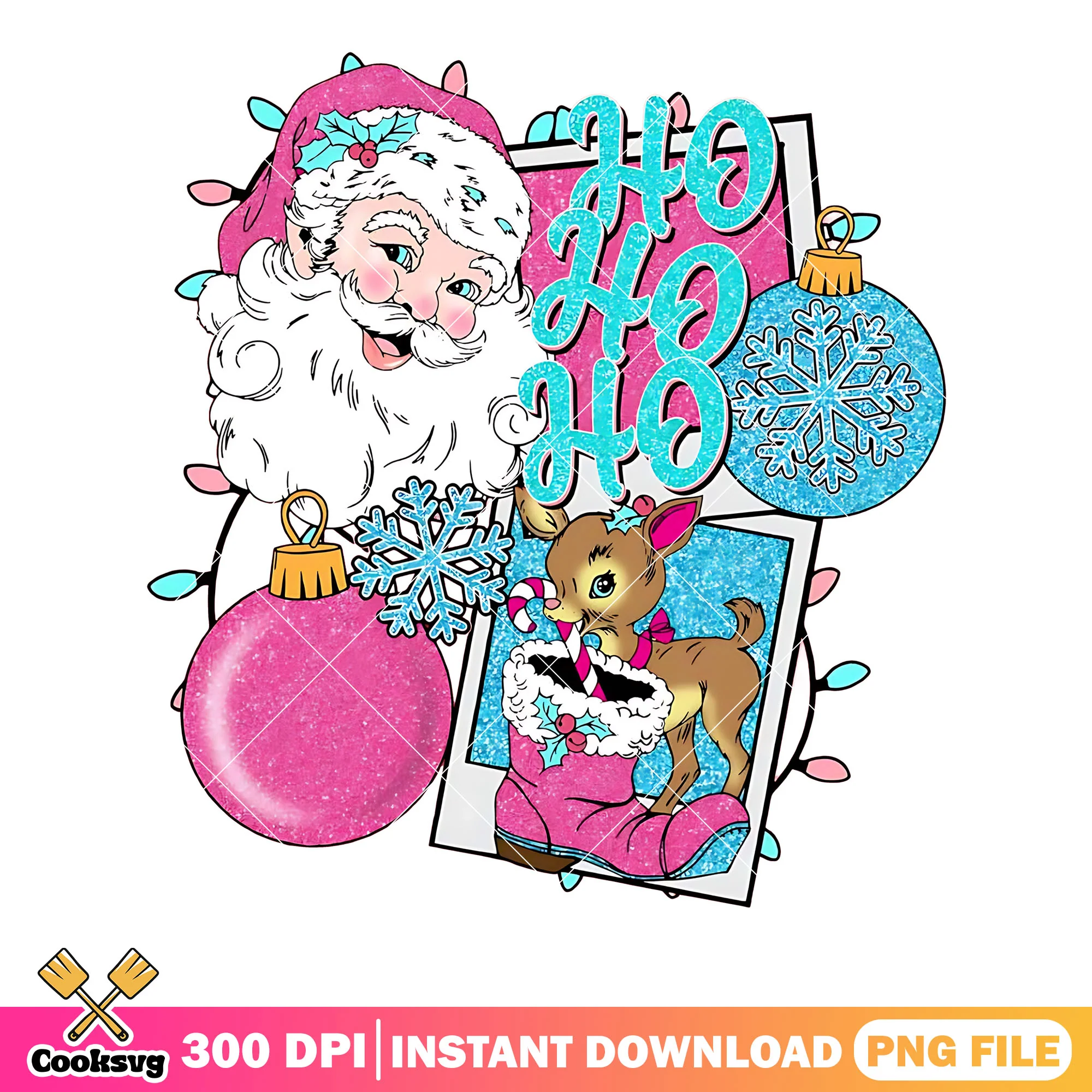 Retro pink santa ho ho ho png, pink and teal retro png, vintage png