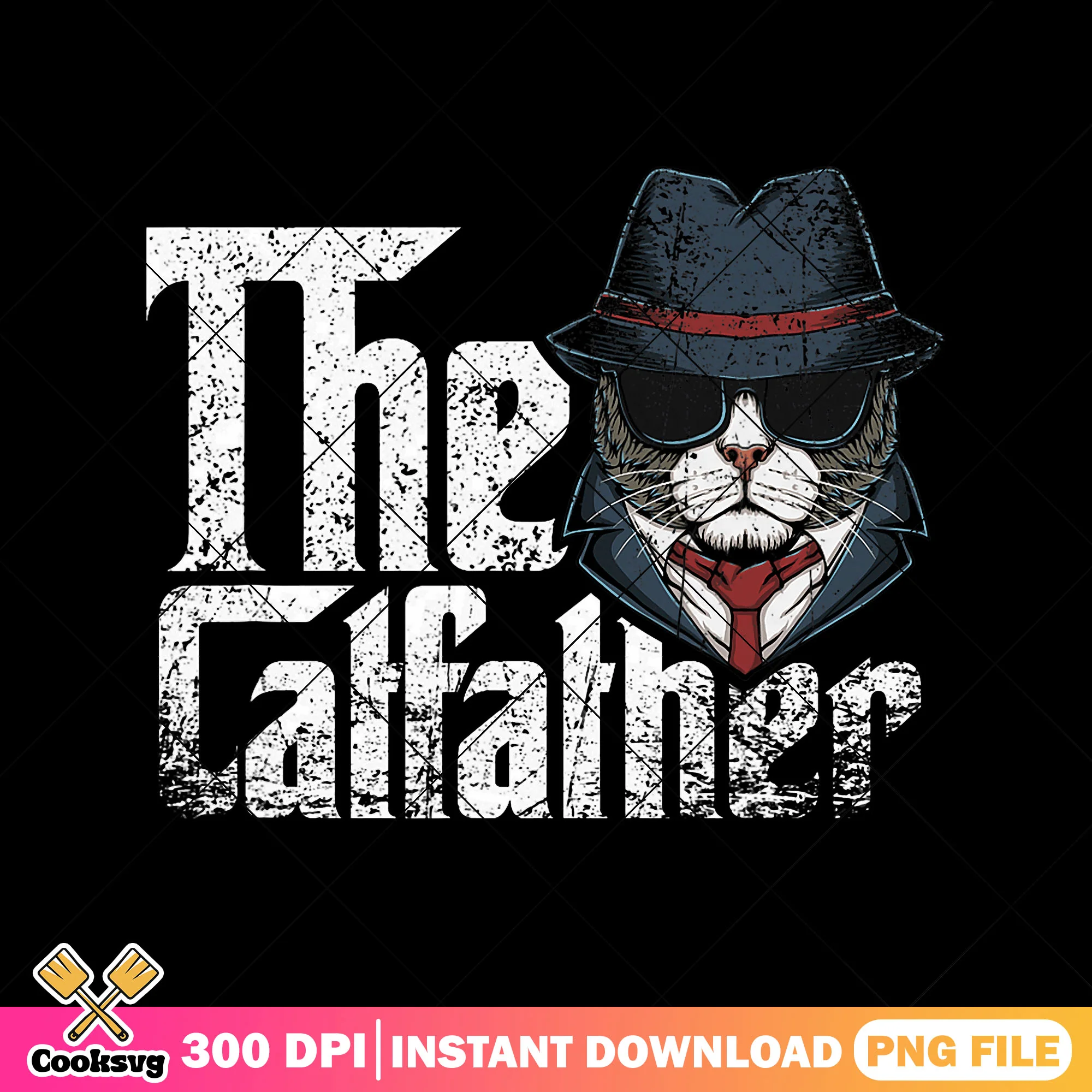 Retro the catfather png, funny cats png, cat dad fathers day gifts png
