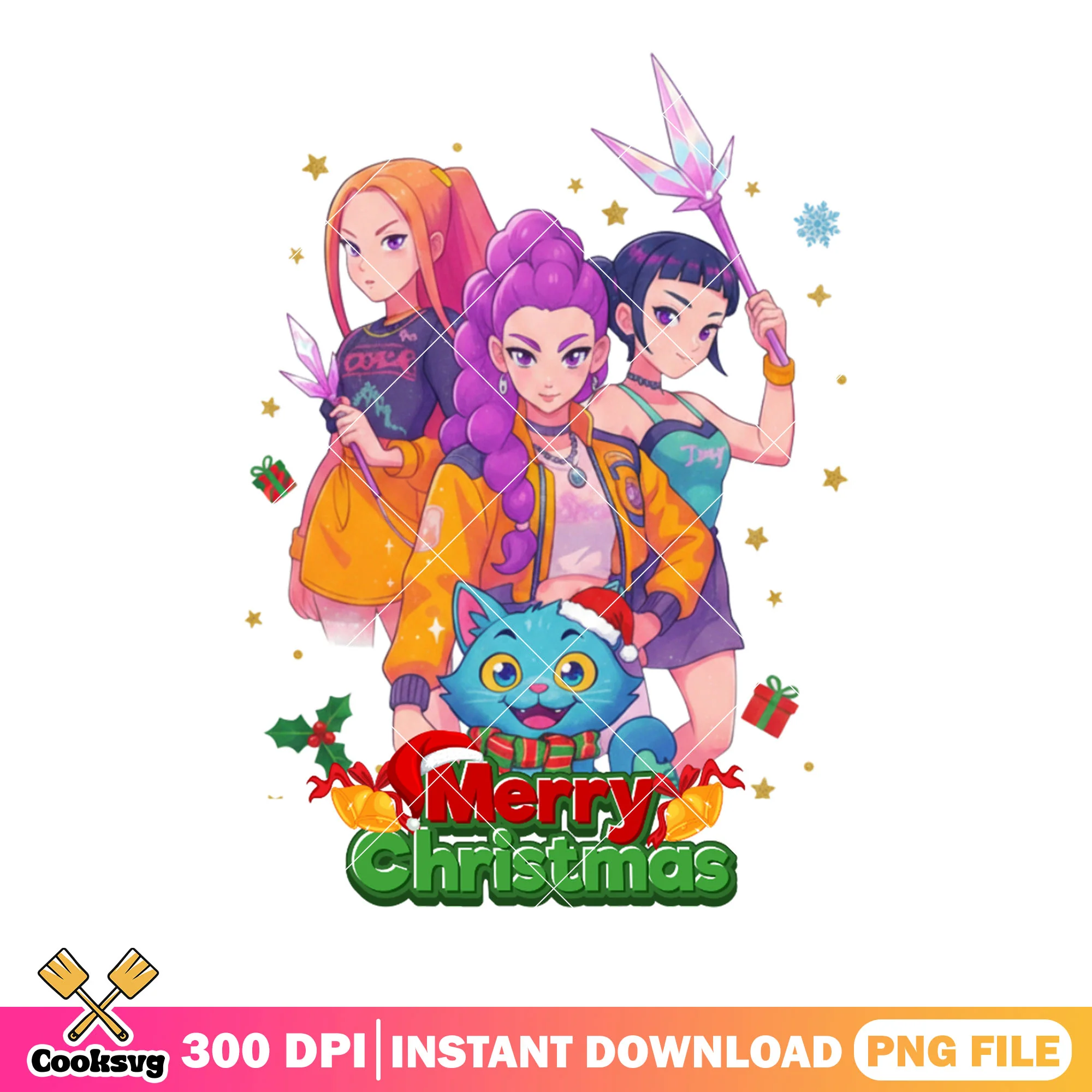 Rimu huntrix christmas png, derpy cat png, kpop demon hunters png
