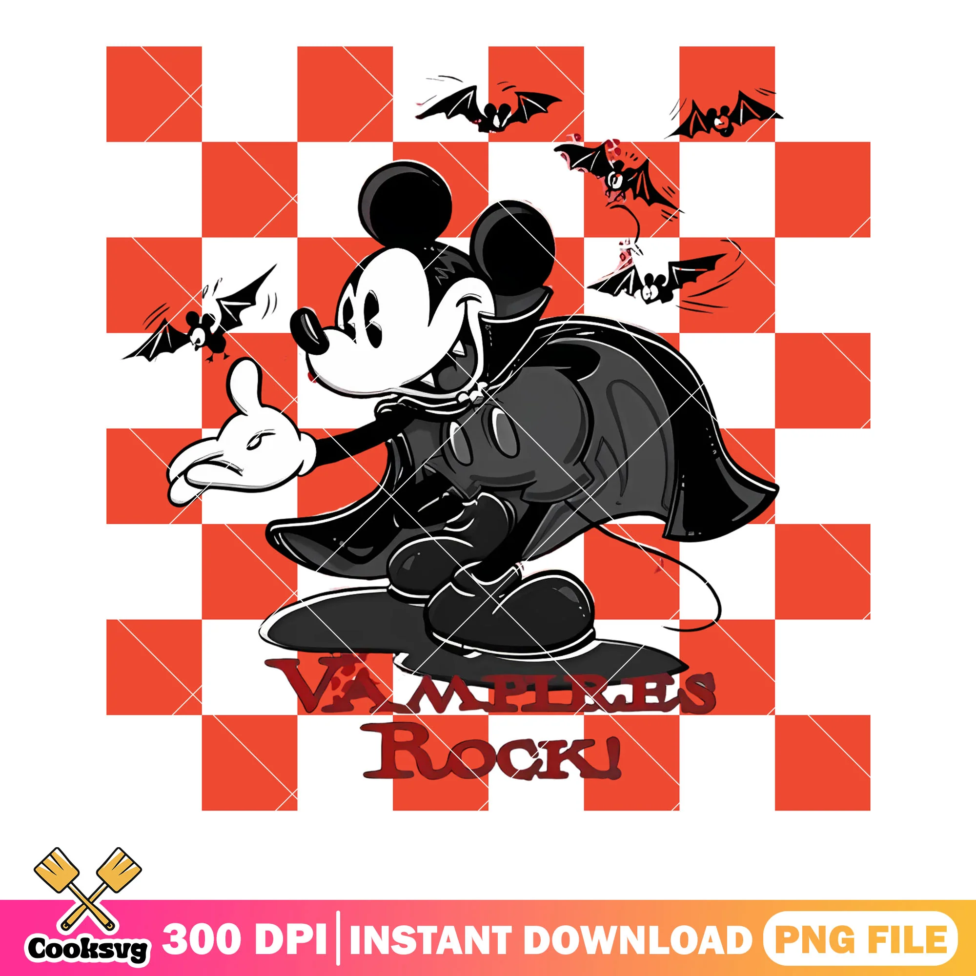 Rock mickey Vampire png, scary bats png, disney character png
