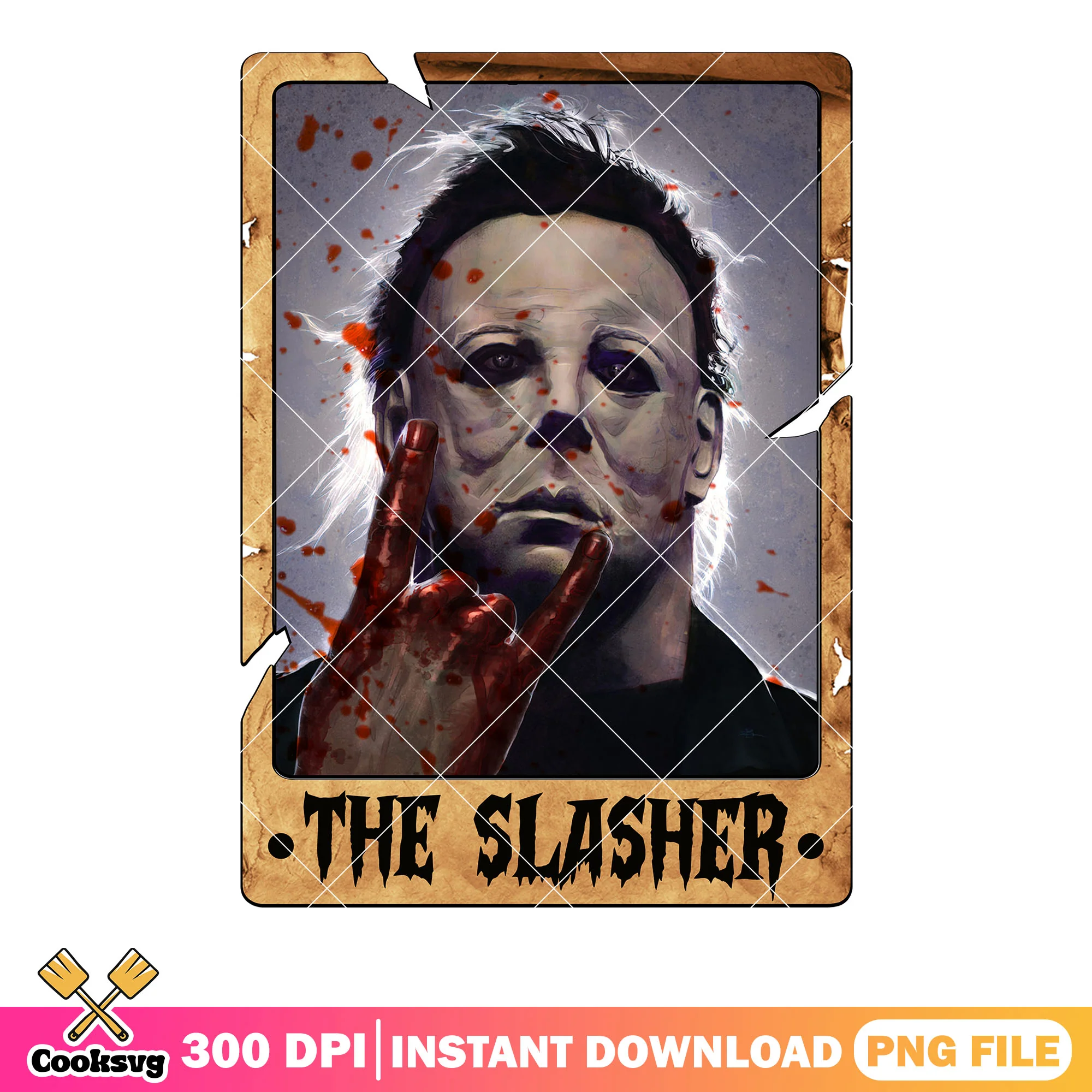 Rock n roll michael myers png, bloody finger png, spooky halloween png