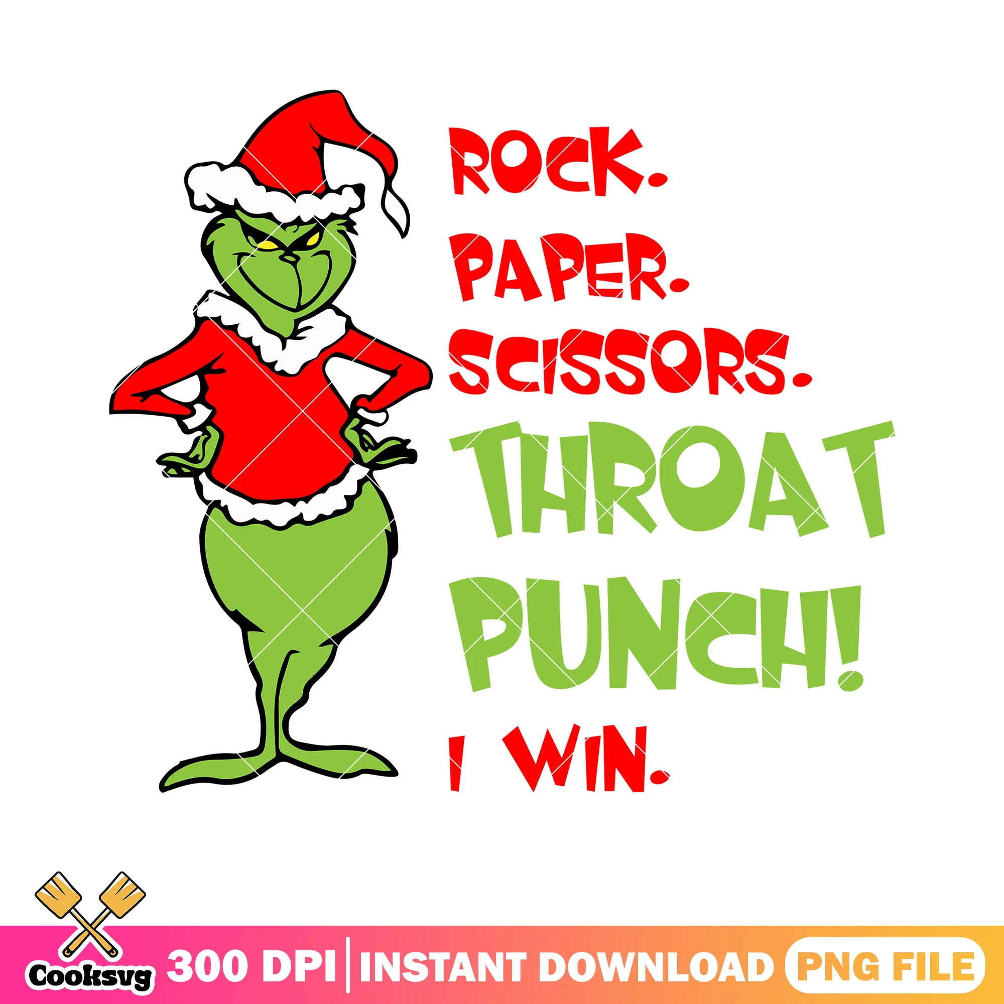 Rock paper scissors throat punch png, santa claus png, grinchmas png