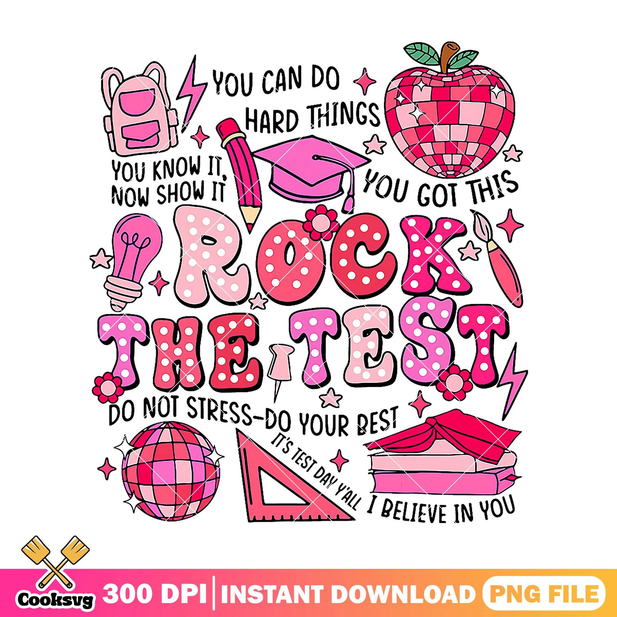 Rock the test design png, pink supplies png, back to school art png