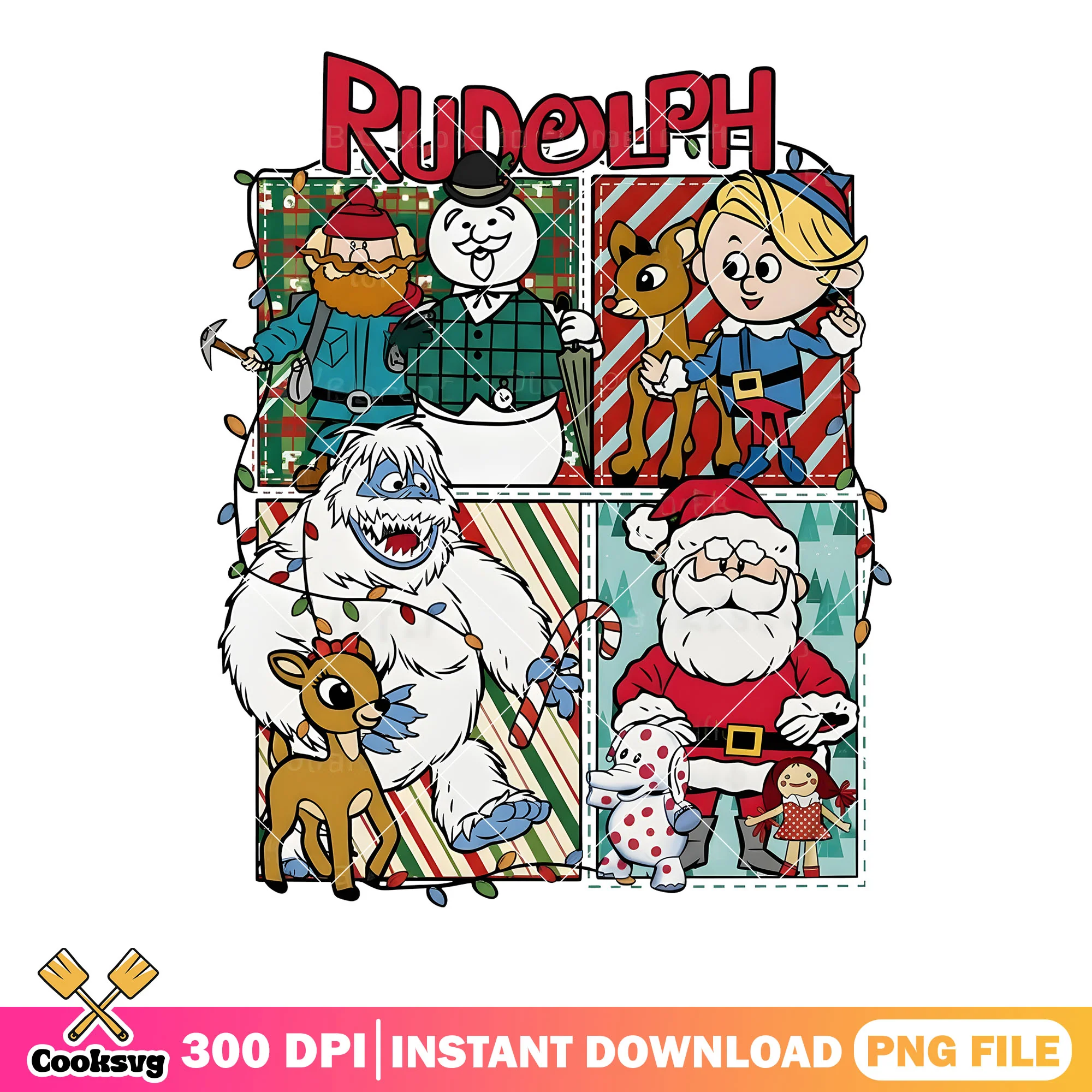 rudolph the red nosed reindeer png, big foot png, santa claus png