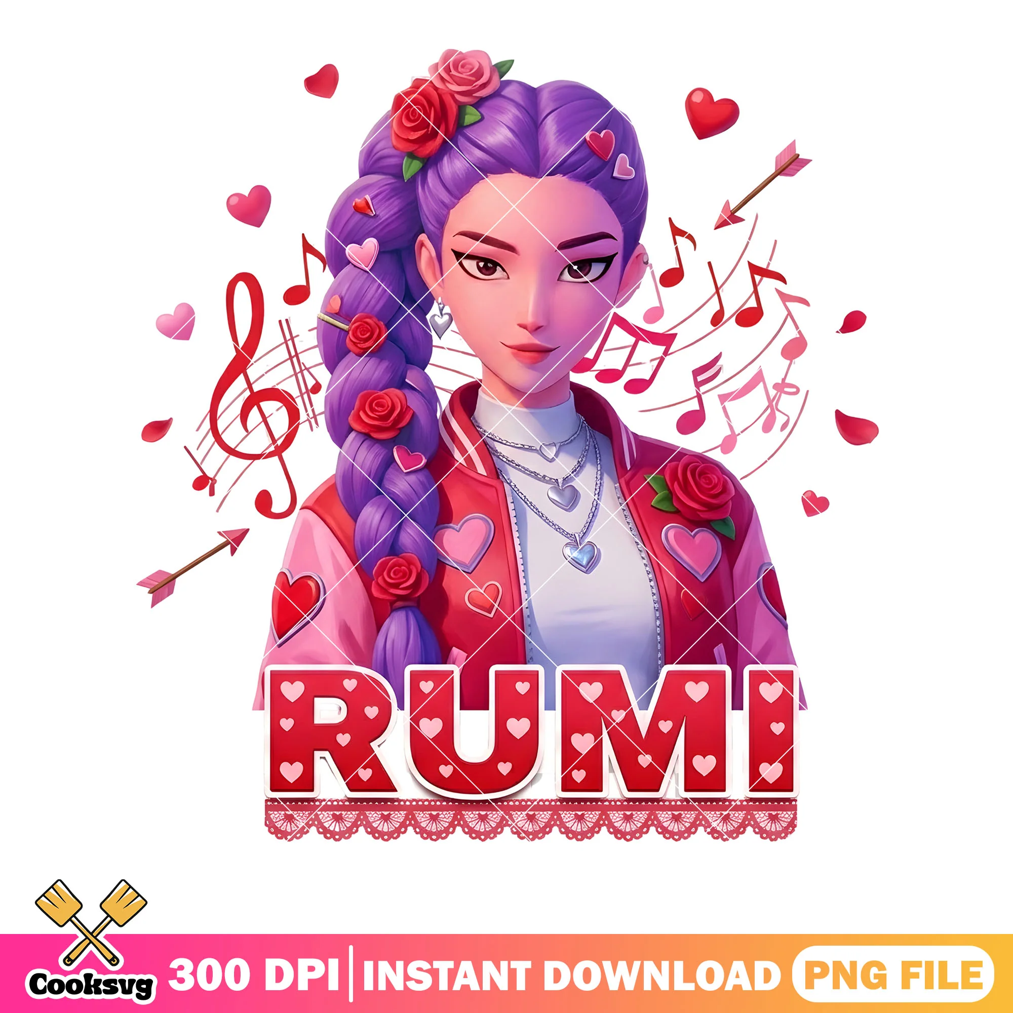 Rumi varsity valentines png, valentines poster png, rumi huntrix png