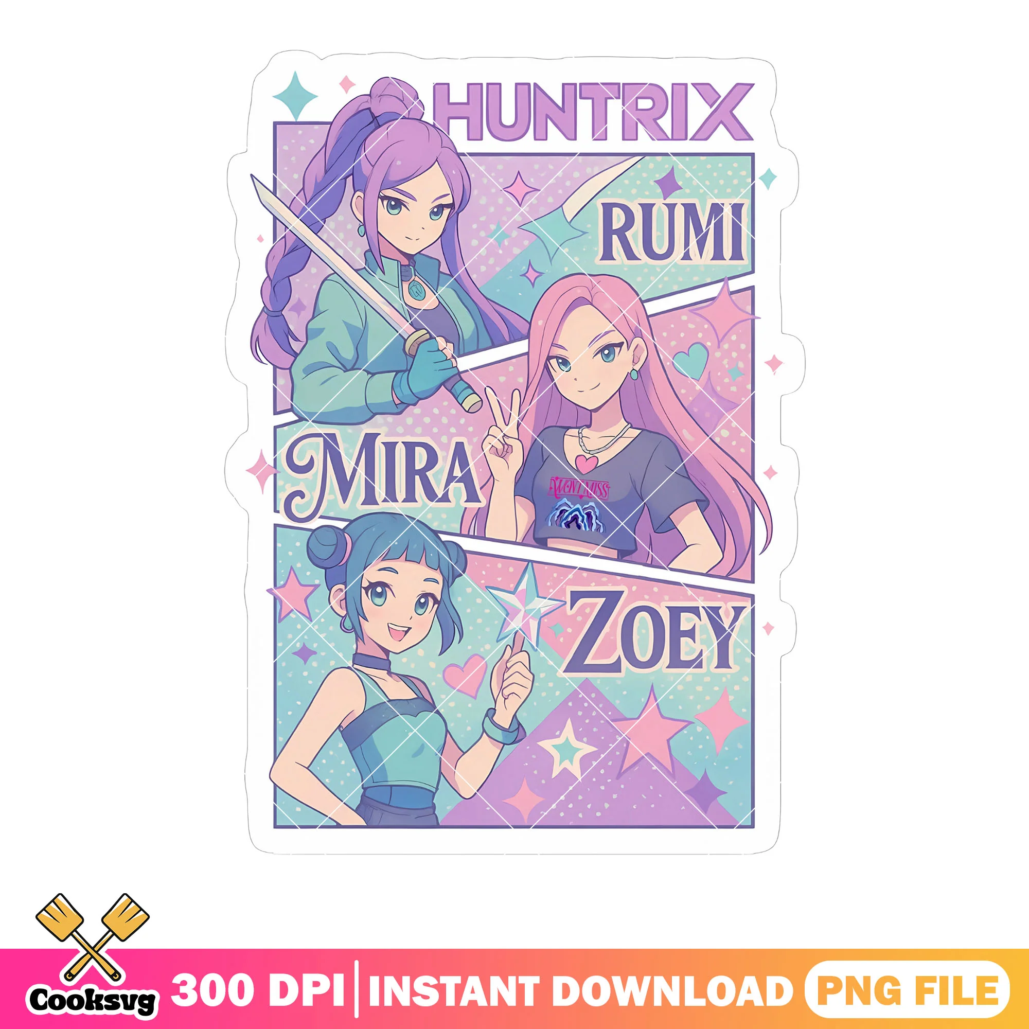 RUmi zoey mira comics png, mira huntrix png, kpop demon hunter png