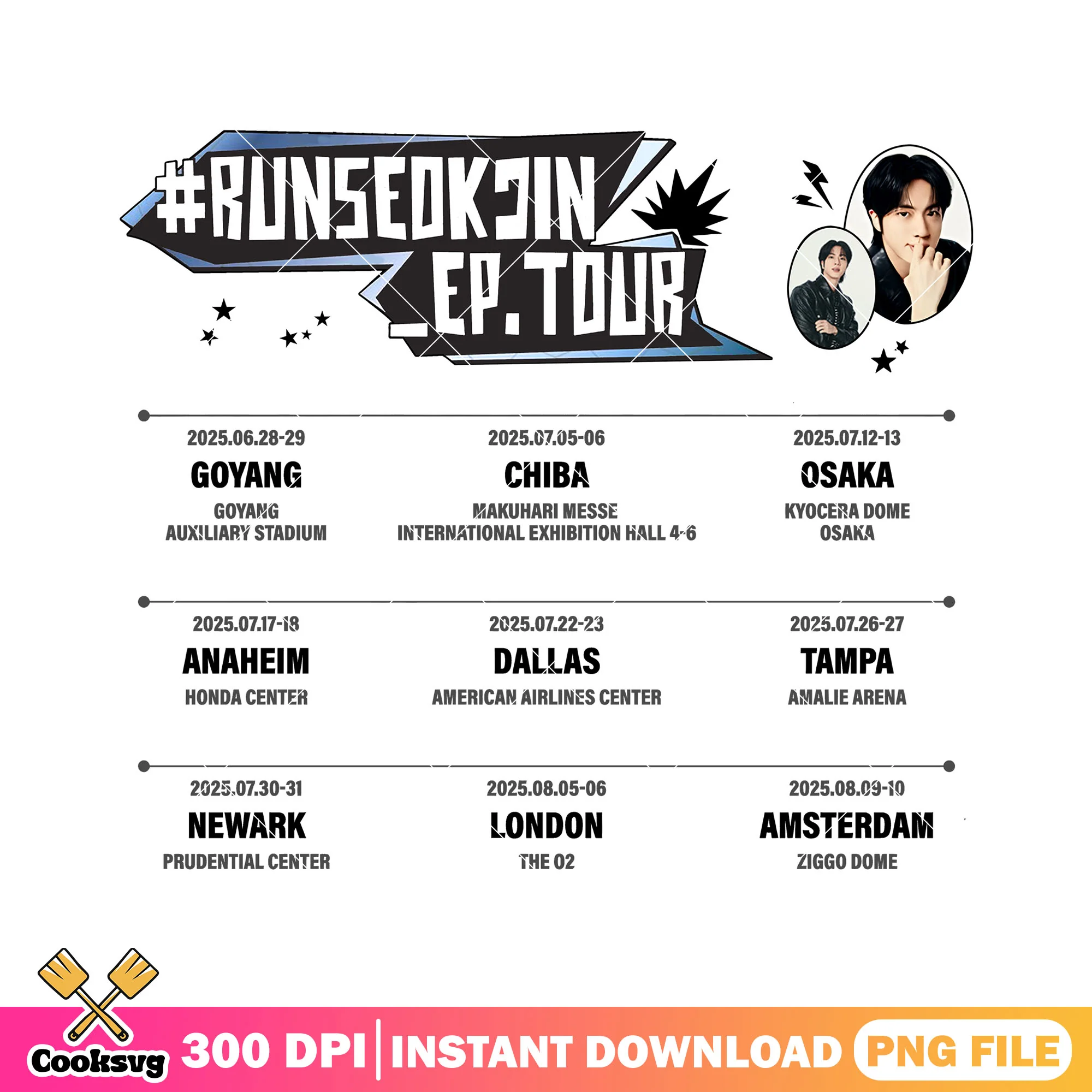 Runseok jin ep tour list png, Jin Tour 2025 png, RunSeokJin Kpop Tee png