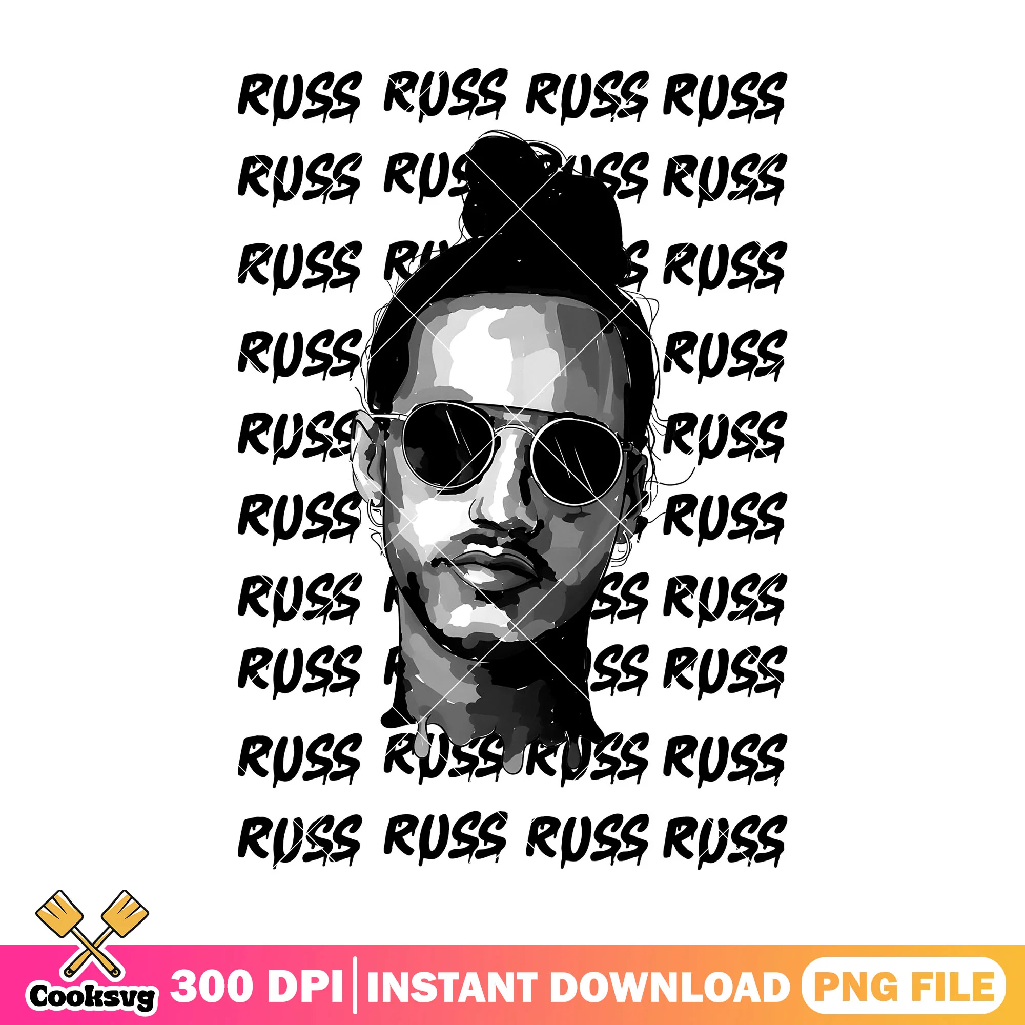 Russ rapper head design png, russ music png, russ rapper png