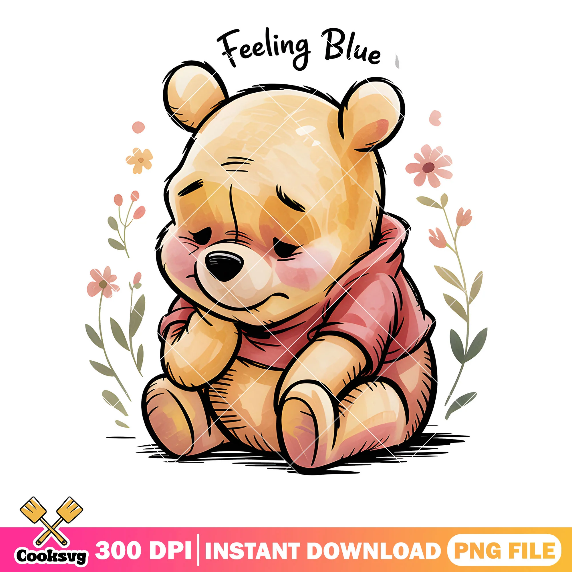 Sad baby pooh bear png, vintage pooh png, pooh poster png