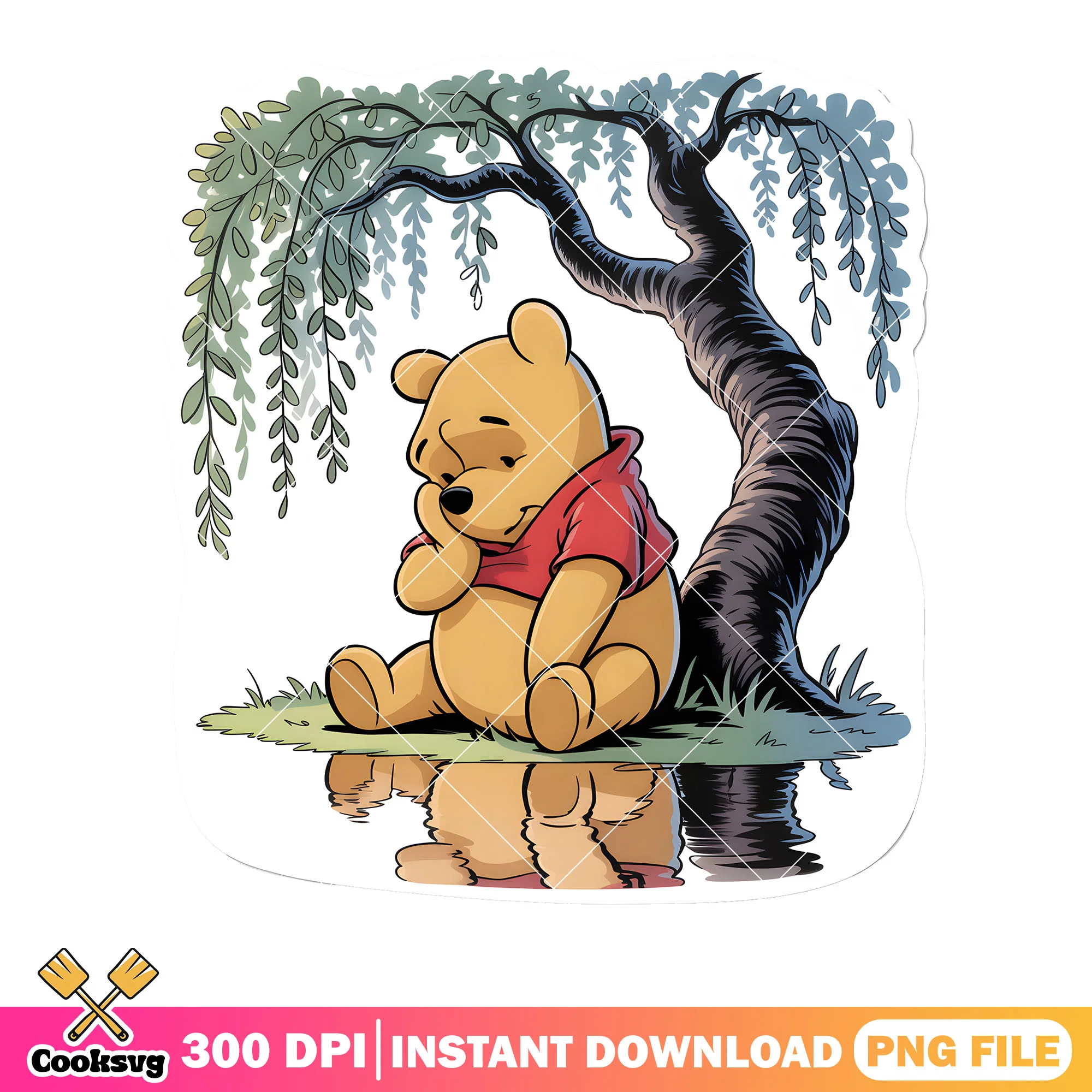 Sad pooh beside lake png, disney winnie the pooh png, disney pooh png