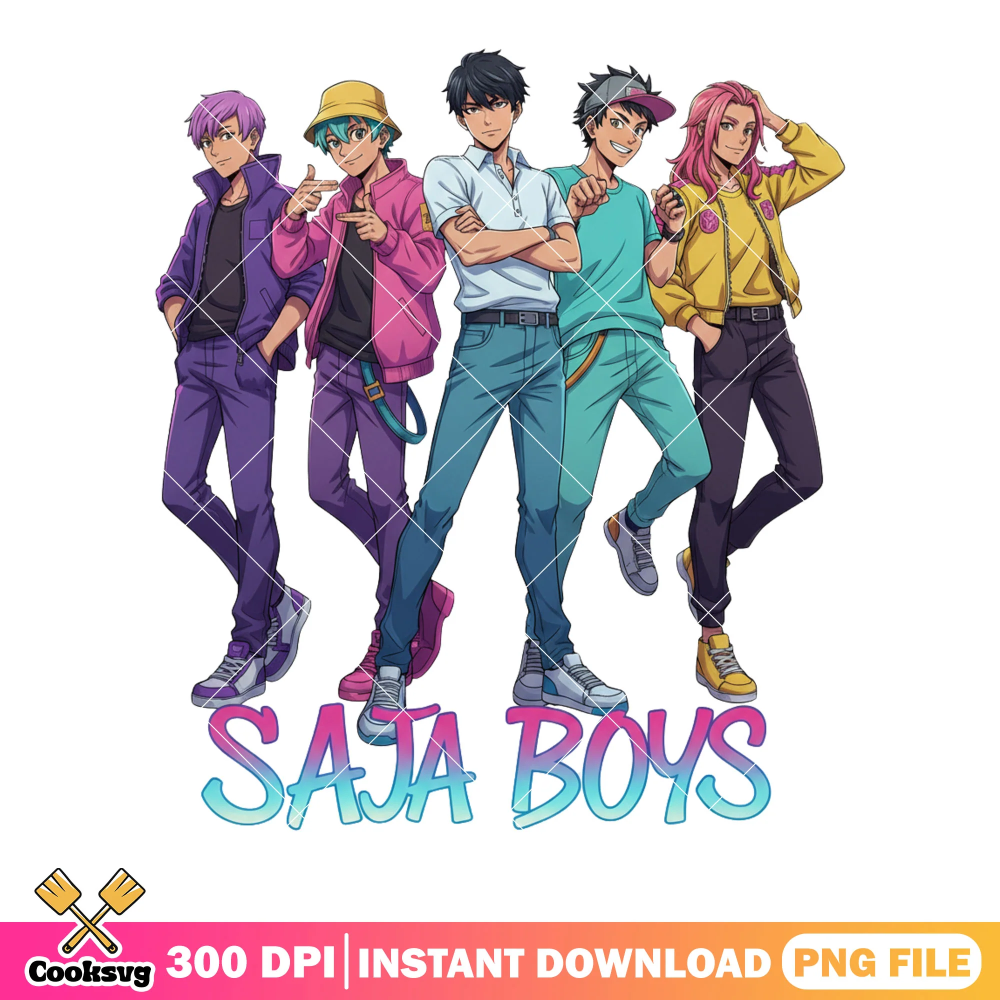 Saja boy kpop group pose png, anime boys band png, kpop idol group png