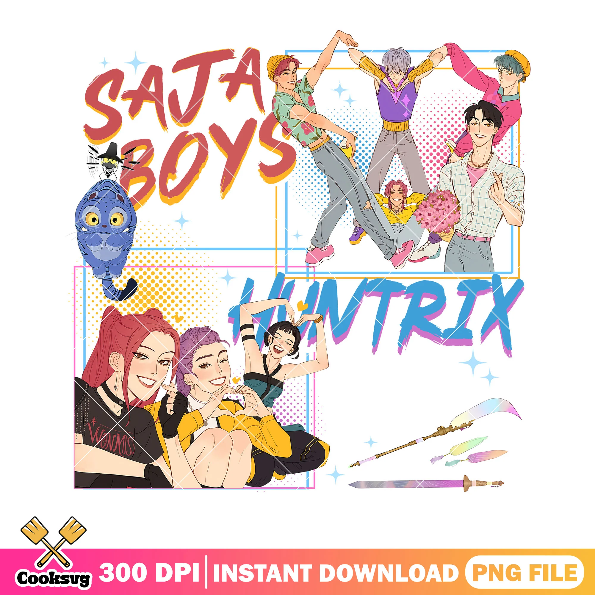 Saja boys huntrix kpop png, your soda idol pop png, golden kpop png