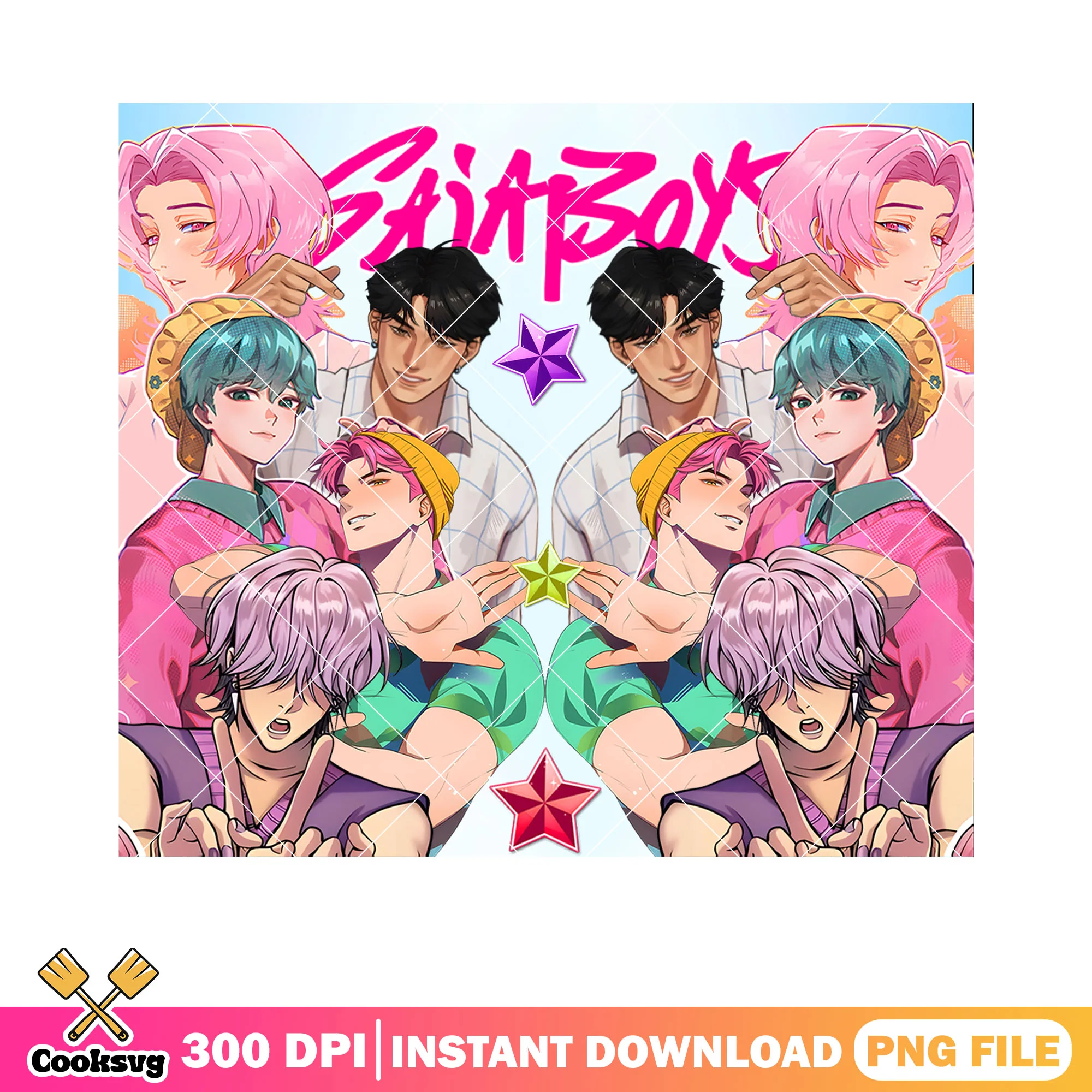 Saja boys kpop pose png, poster saja boys png, anime kpop png