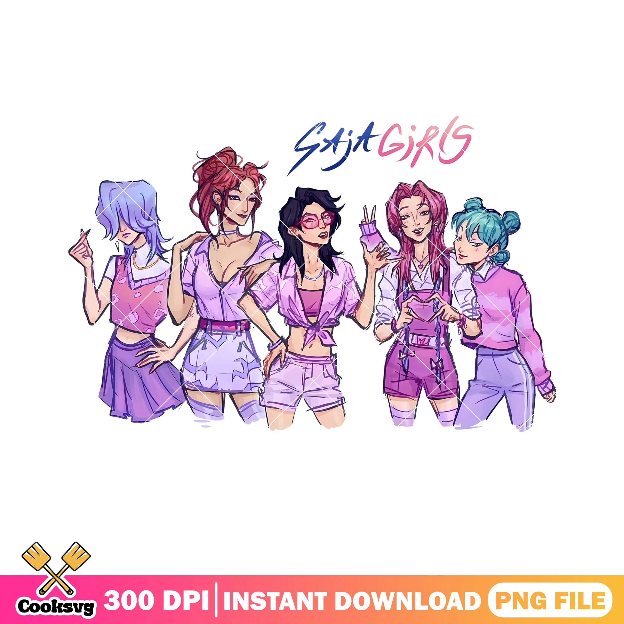 Saji girls kpop png, poster saji girls png, anime saji girls png