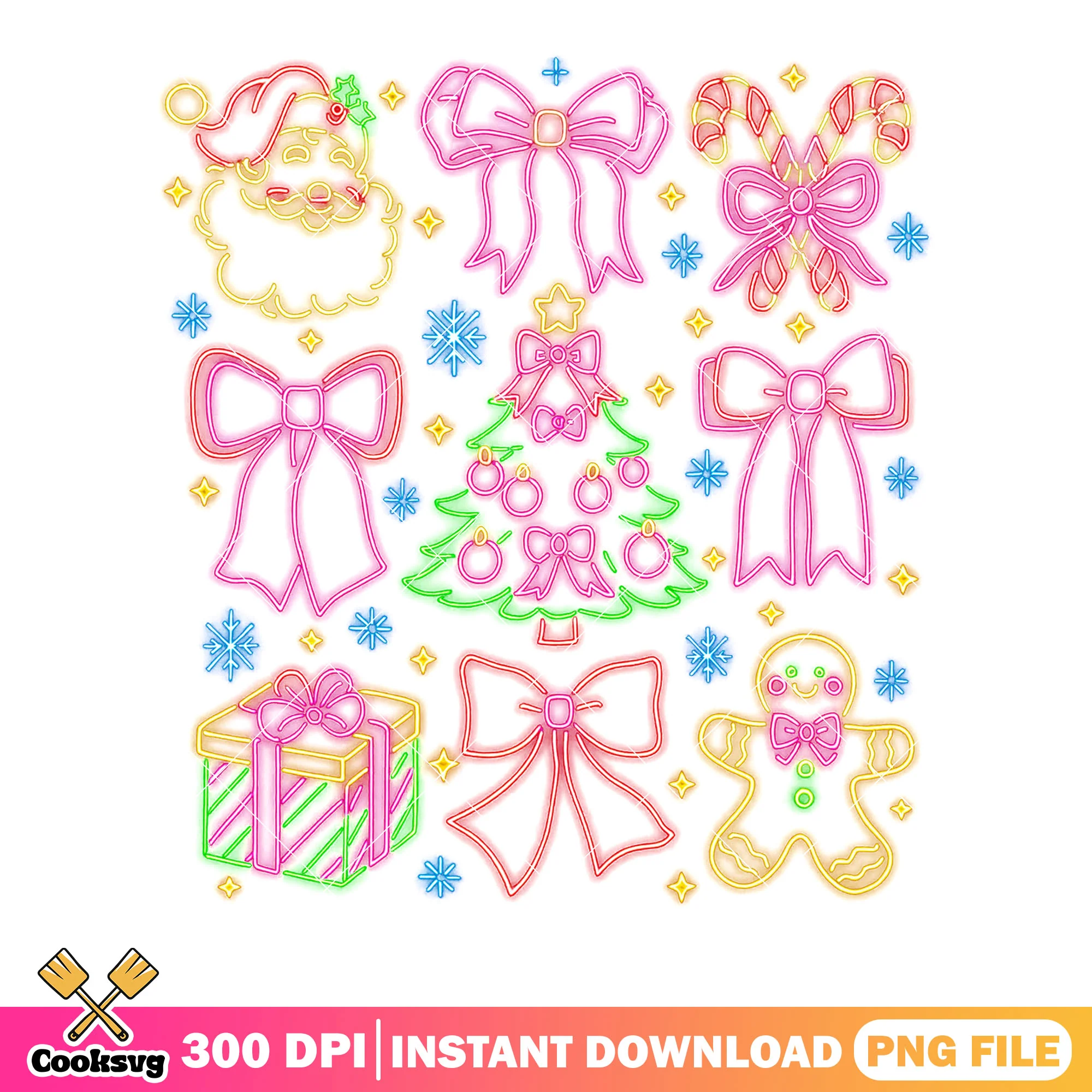 Santa christmas neon png, christmas gingerbread png, chritmas gifts png