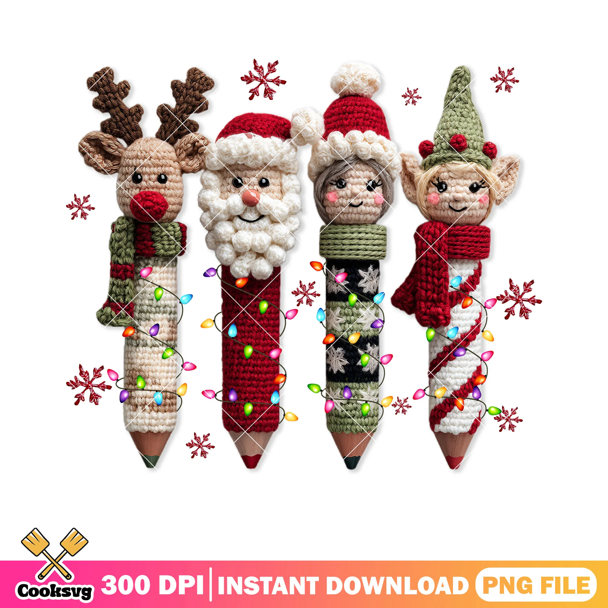 Santa claus knitted pencil png, reindeer png, merry christmas png