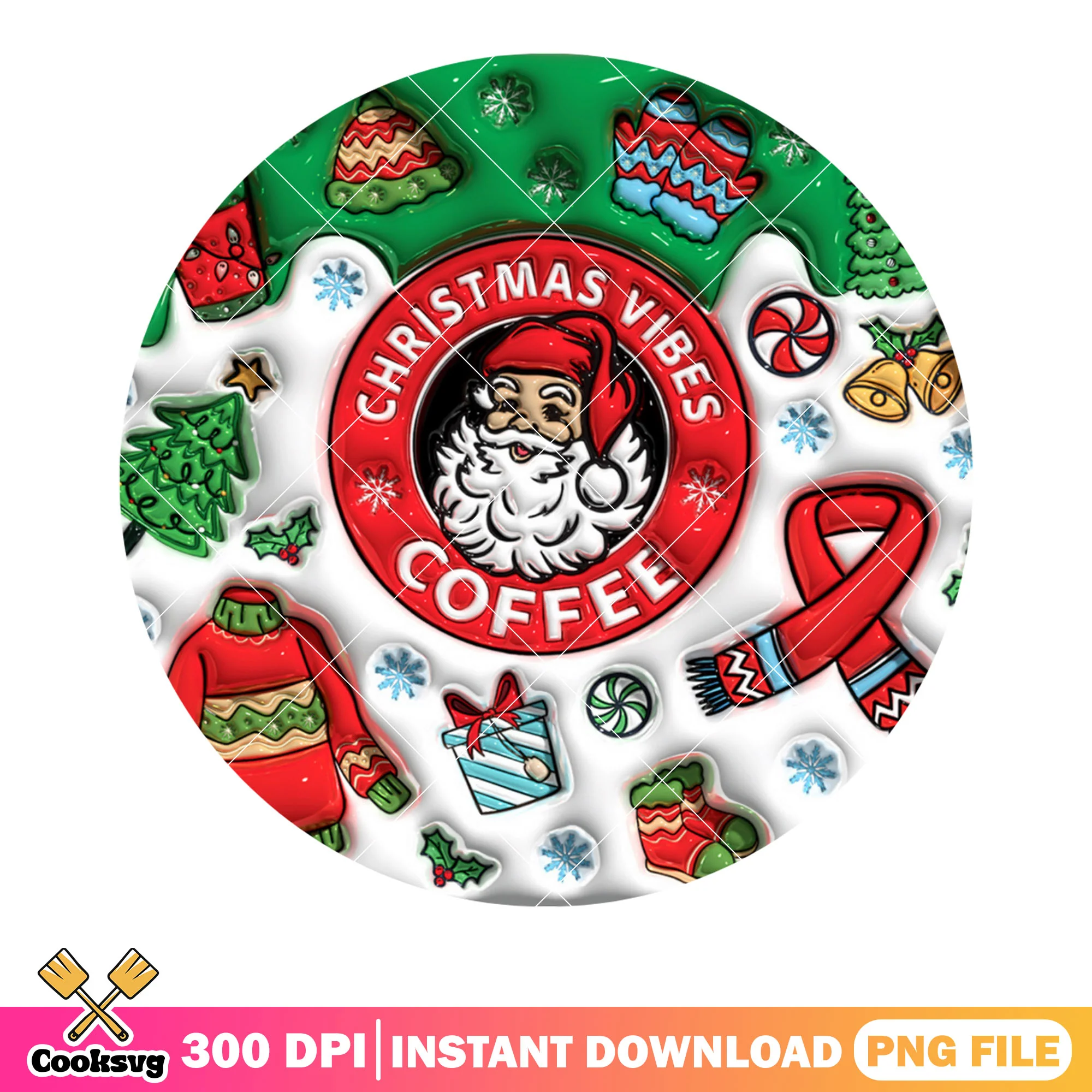 Santa coffee christmas png, christmas gifts png, christmas sweater png