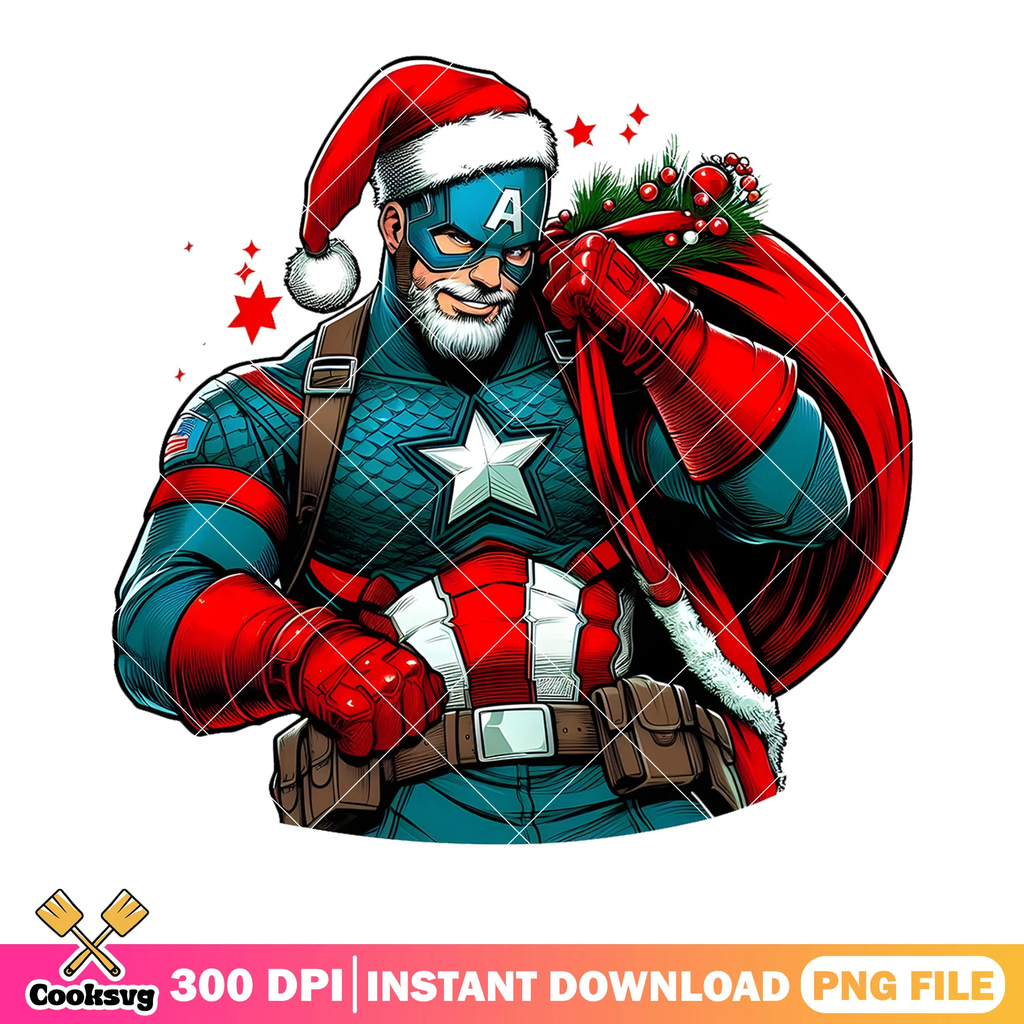 Santa cruz captain america png, superhero santa png, gift bag png