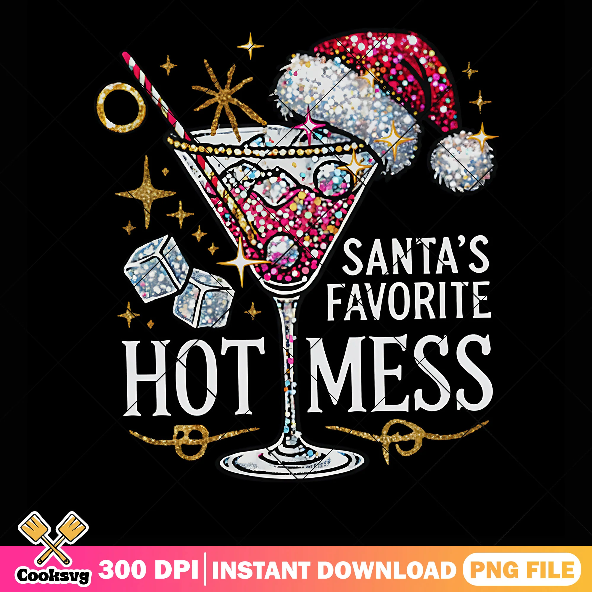 Santa favourite hot mess png, santa hat png, christmas cocktails png