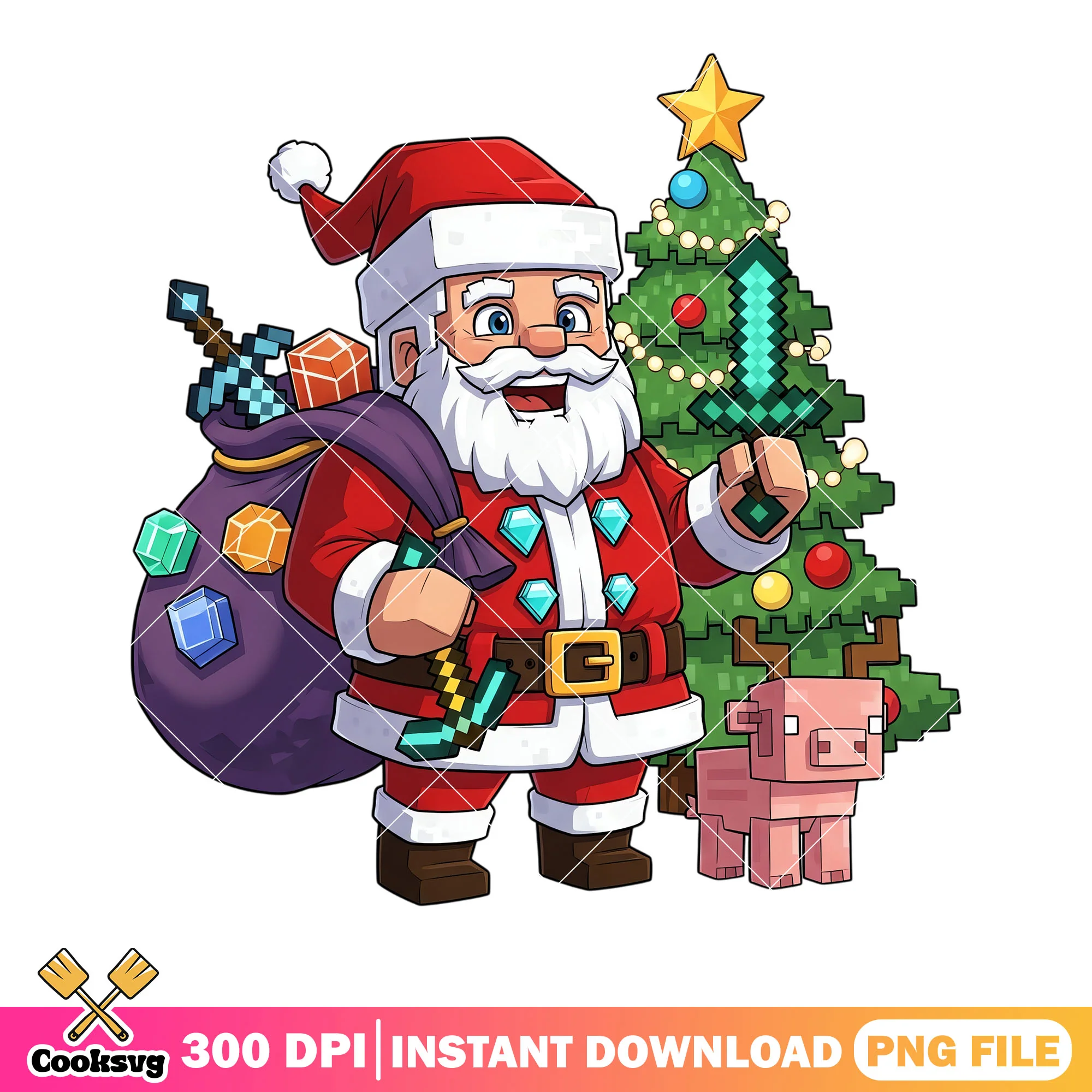 Santa give u a diamond sword png, christmas tree png, santa claus png