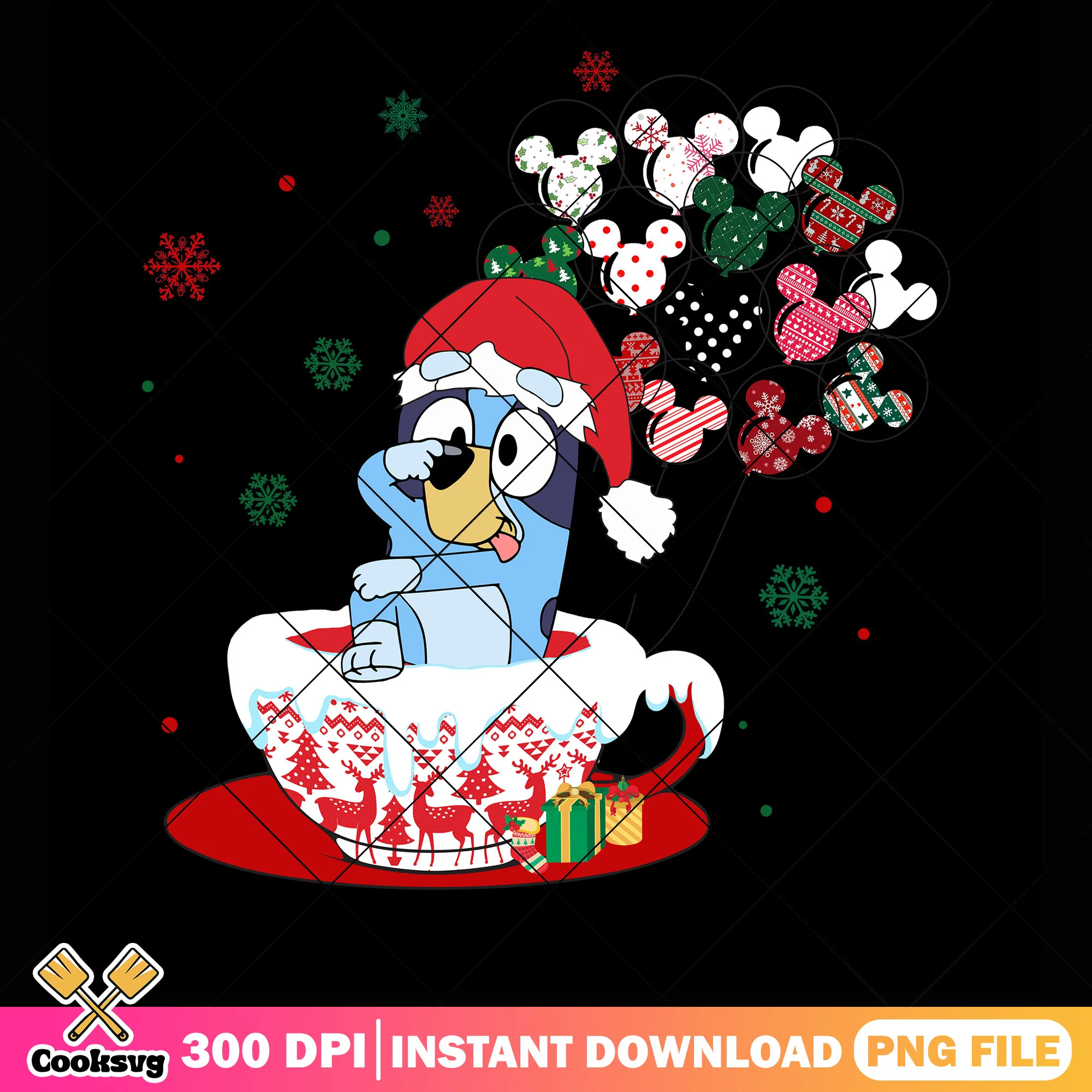 Santa hat christmas bluey png, bluey heeler png, christmas decor png