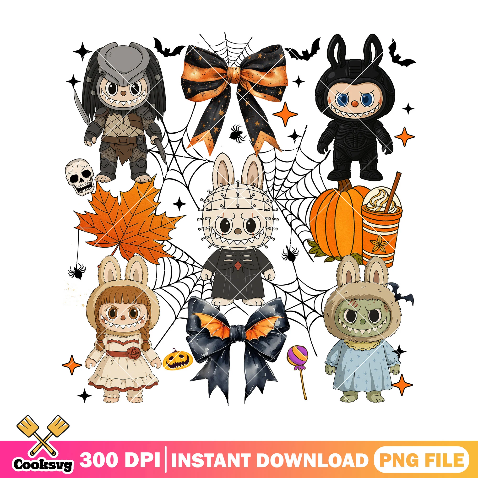 Scary labubu characters png, happy halloween png, labubu halloween png