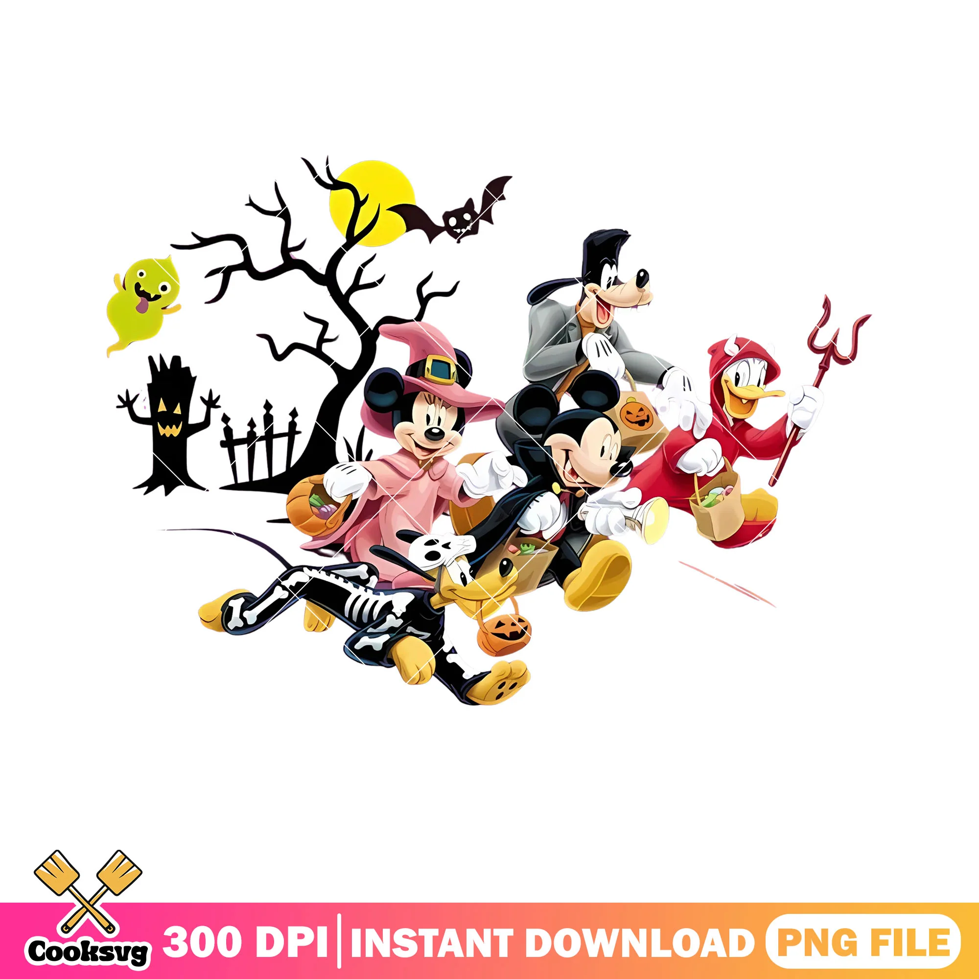 Scary monster chase mickey png, witch costum png, disney character png