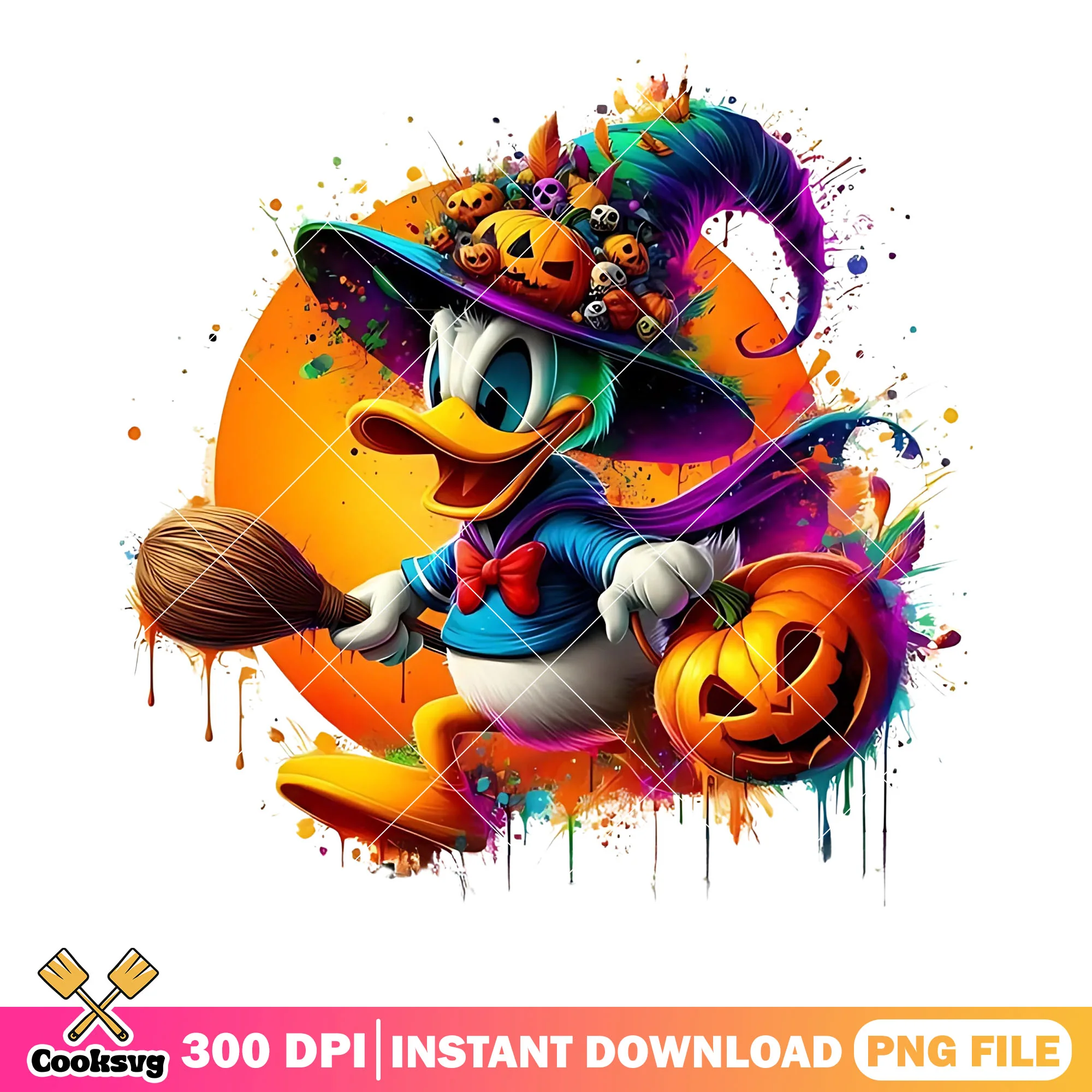Scary night spooky duck png, disney halloween png, witch costume png