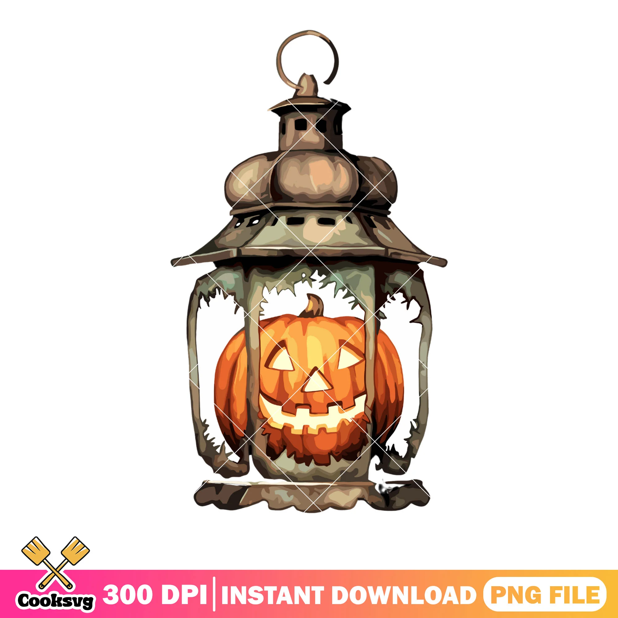 Scary pumpkin png, ancient lamp png, cute halloween png