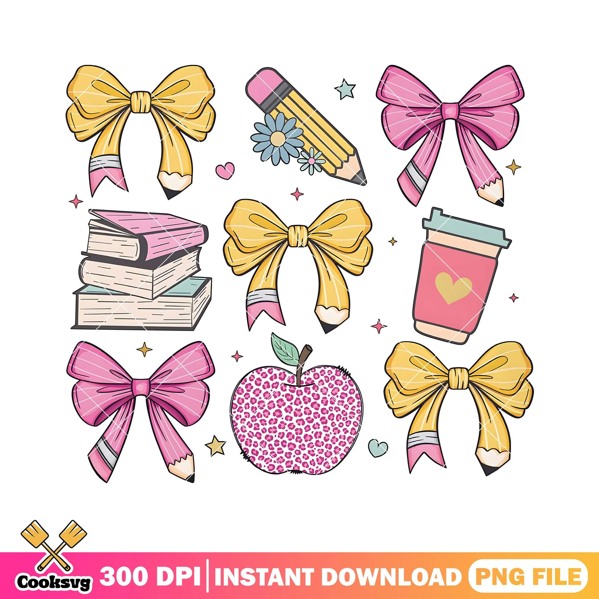 School items design file png, go back to school png, colors bow png