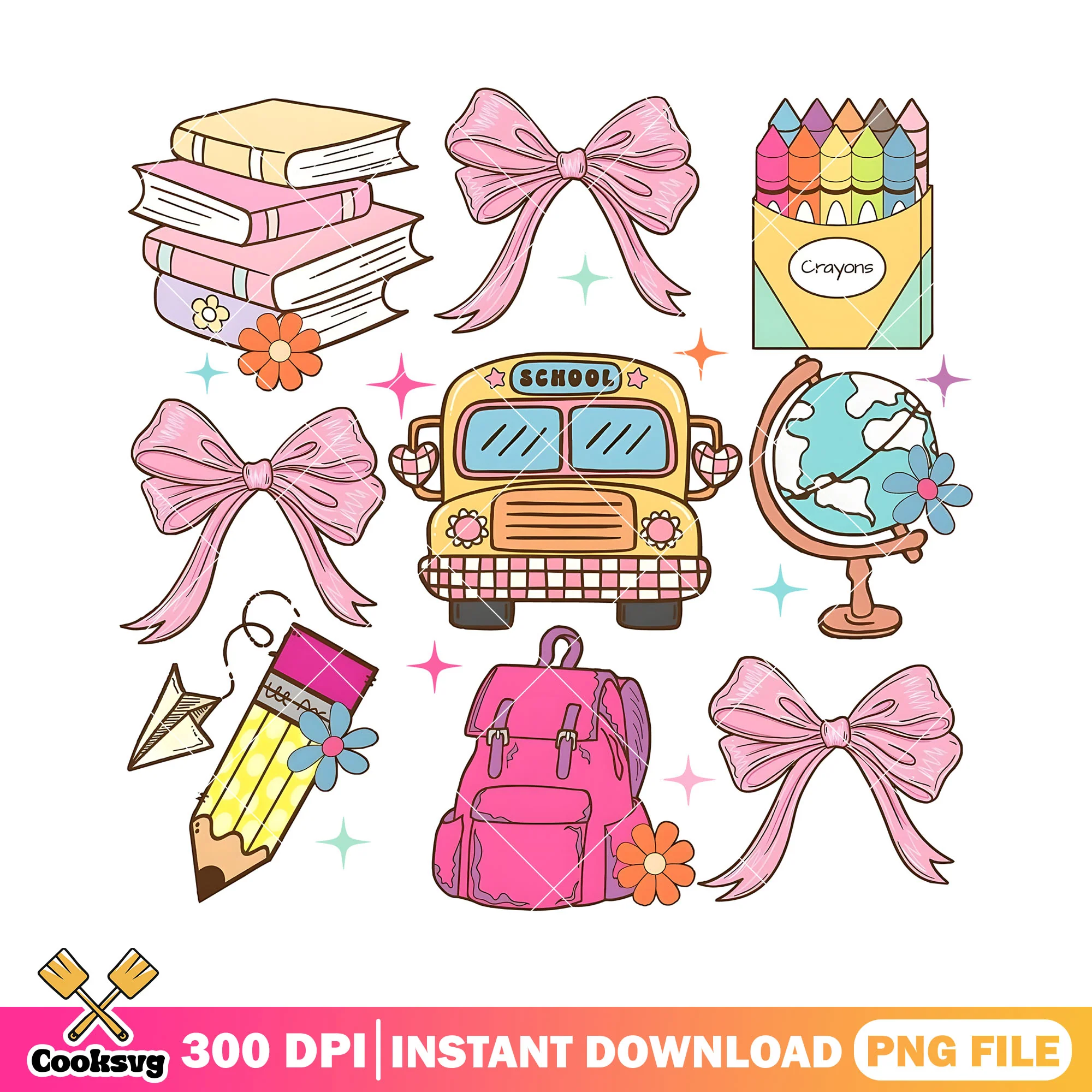 School supllies design png, item colors png, back to school day png