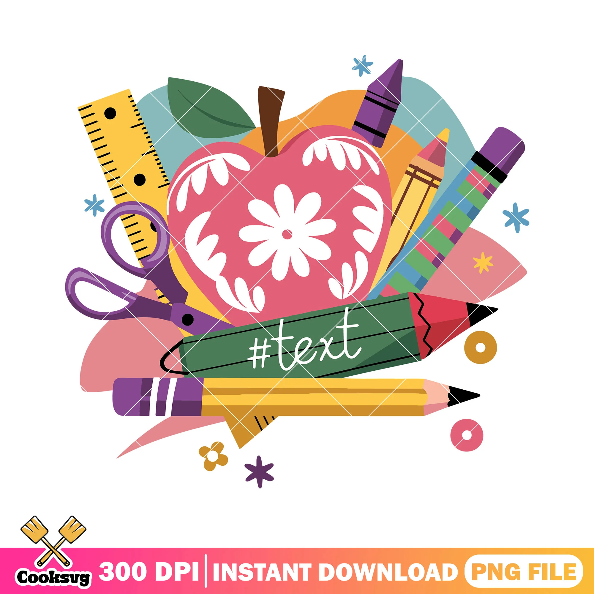 School supplies and apple png, go back to school png, big apple png