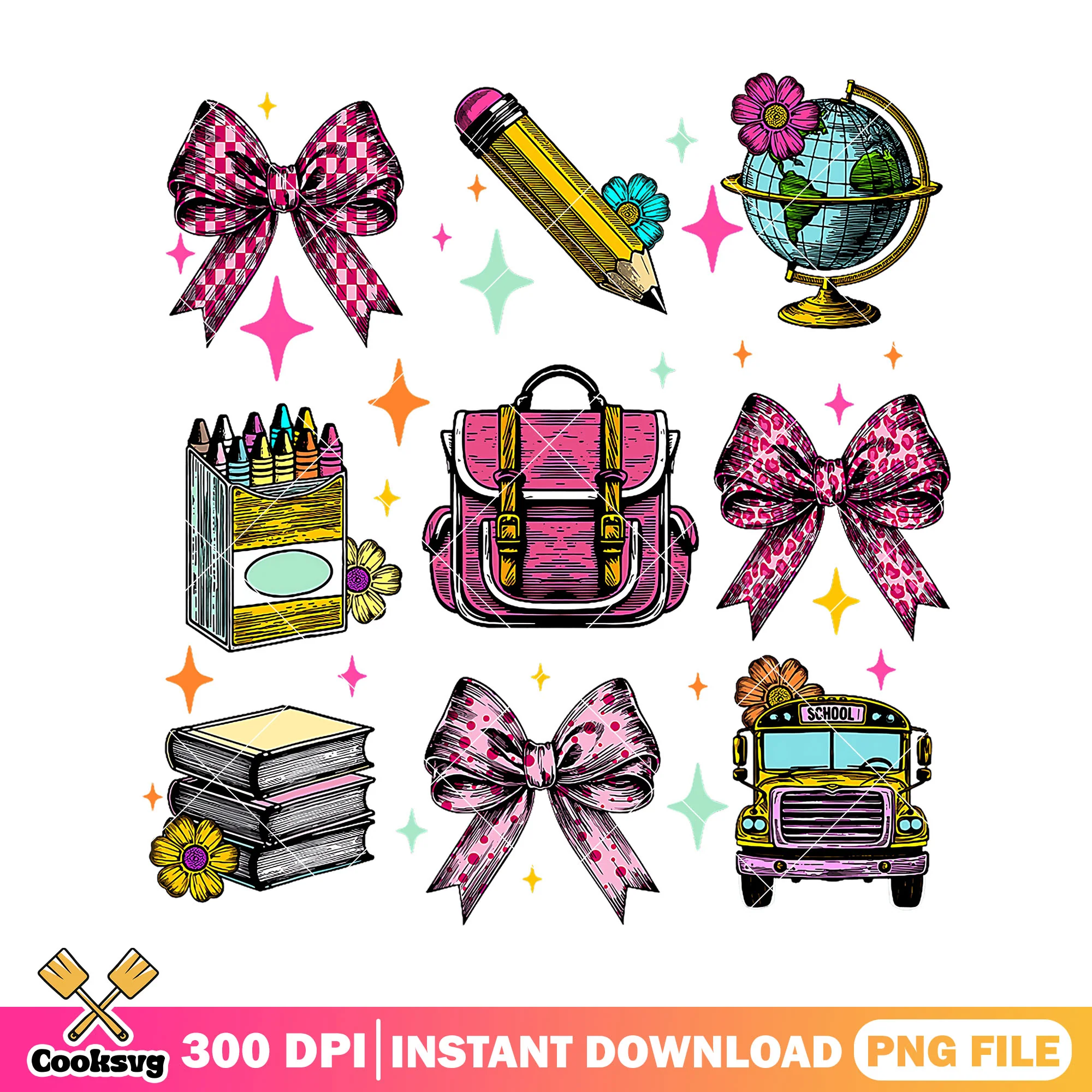 School supplies design png, back to school items png, school art png