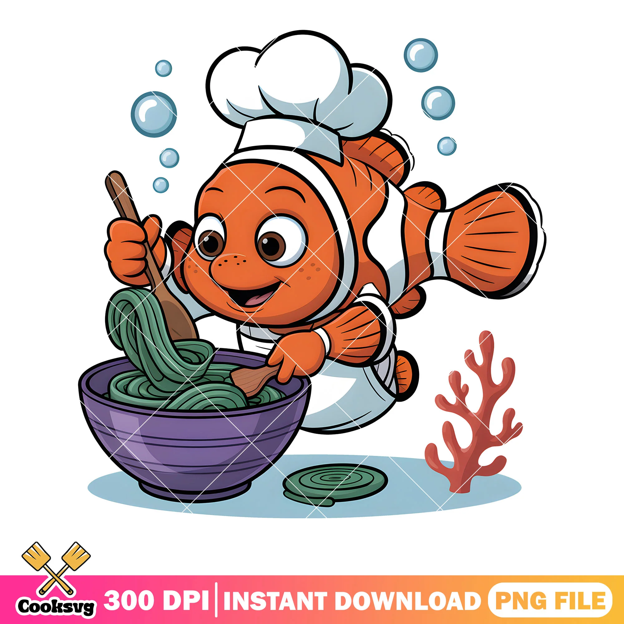 Seasweed pasta nemo italy png, ocean vibes png, clownfish nemo png