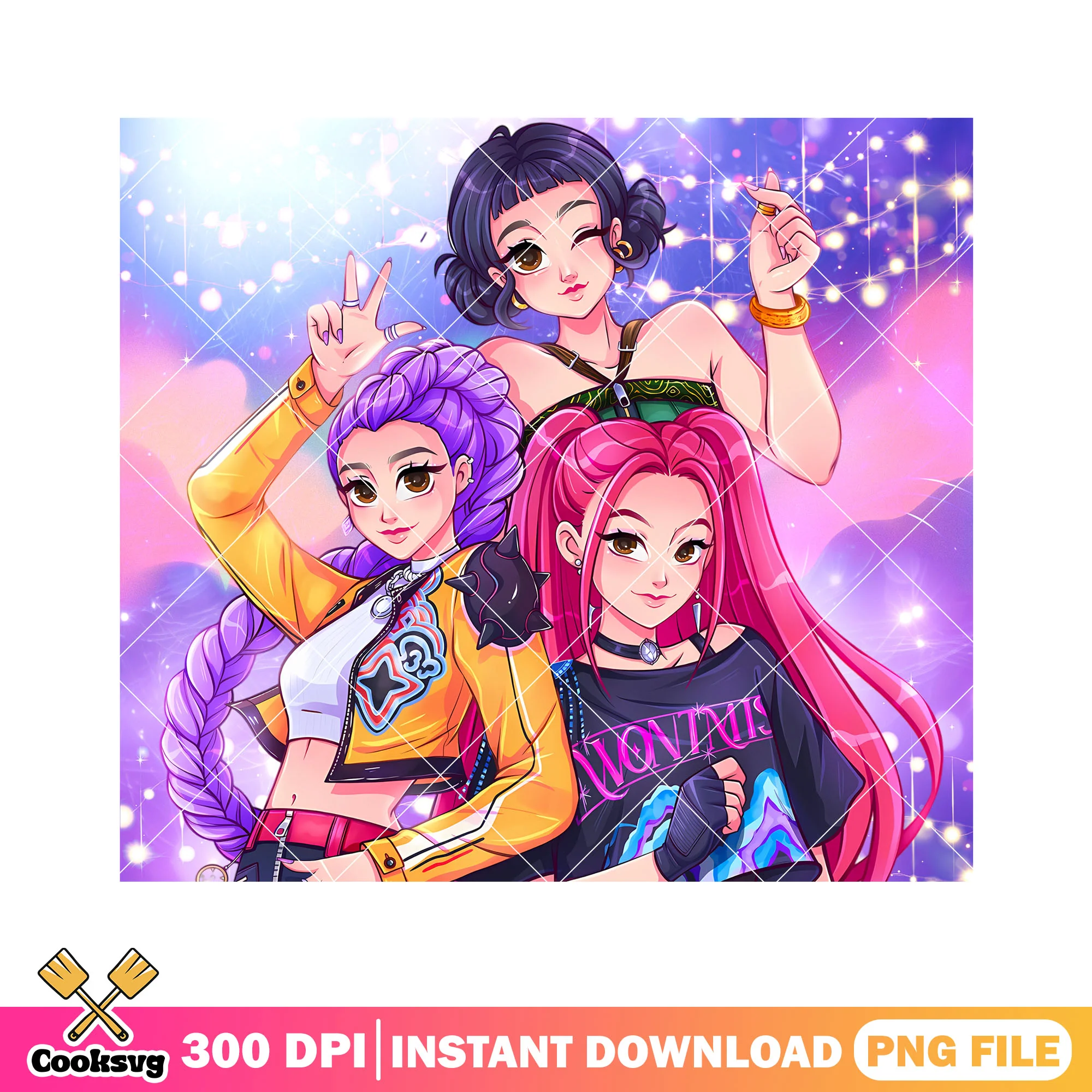 Shinning night girl png, huntrix band png, huntrix movie png