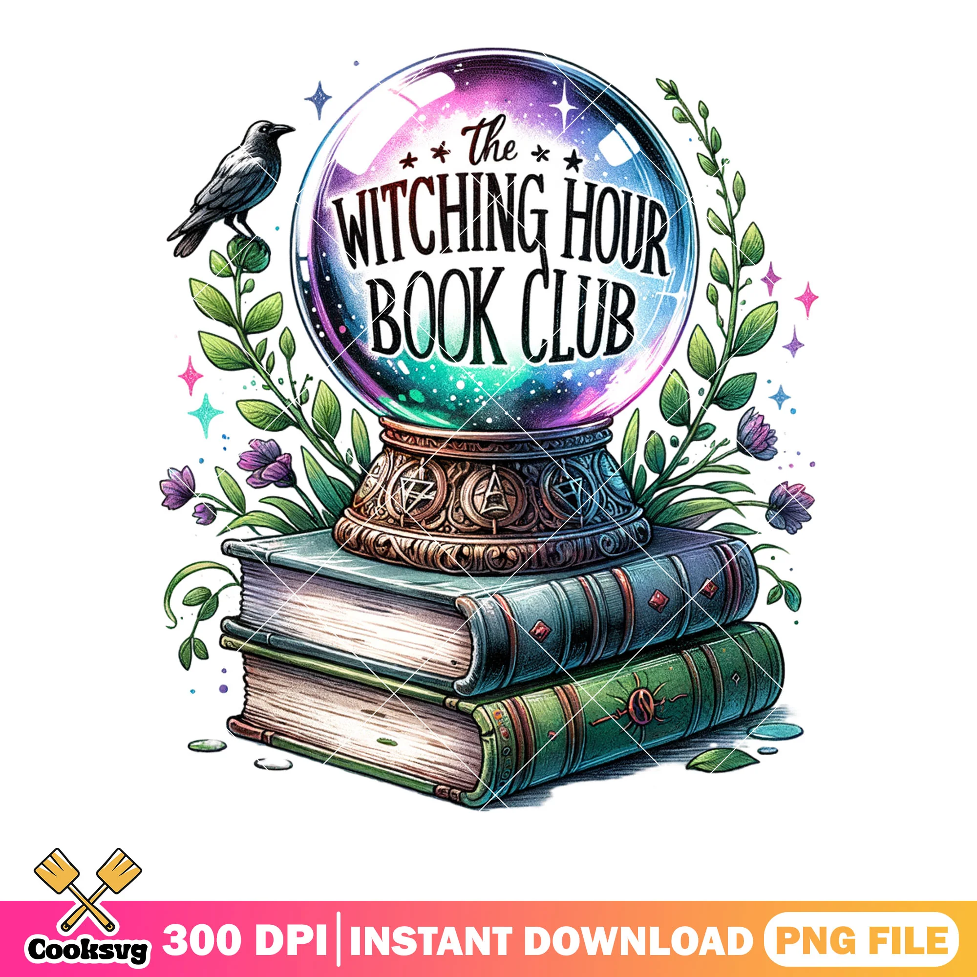 Shinny crystal ball book png, black crow png, scary halloween png
