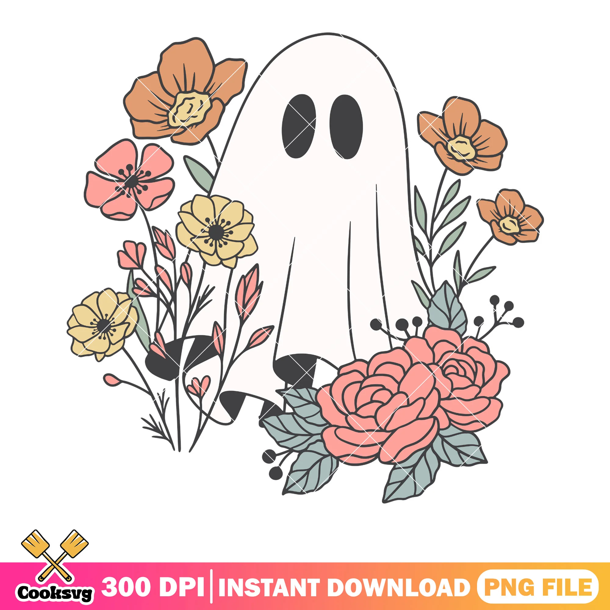 Shy ghost garden flower png, flower rose png, halloween scary png