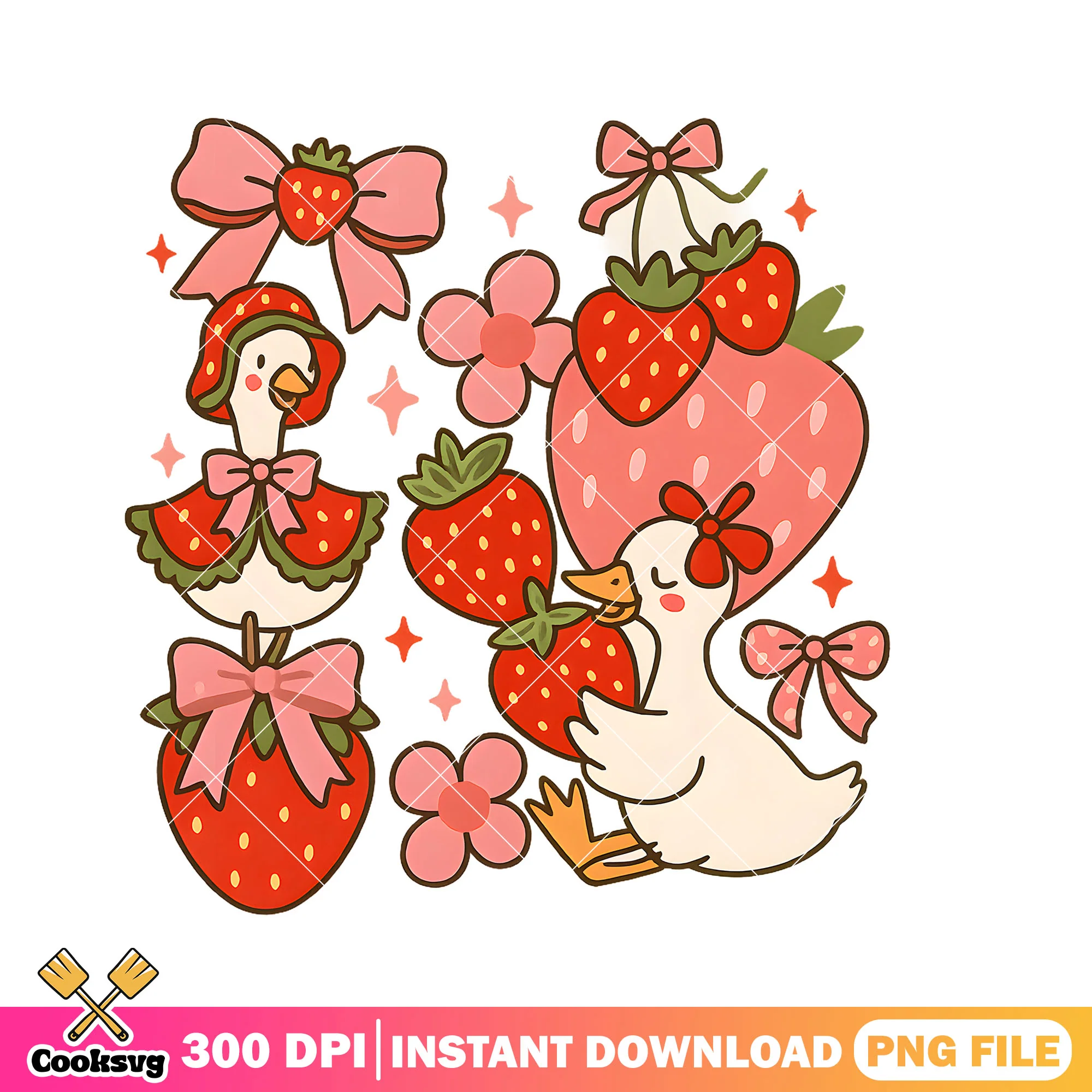 Silly goose and strawberry png, strawberry goose png, cute goose png