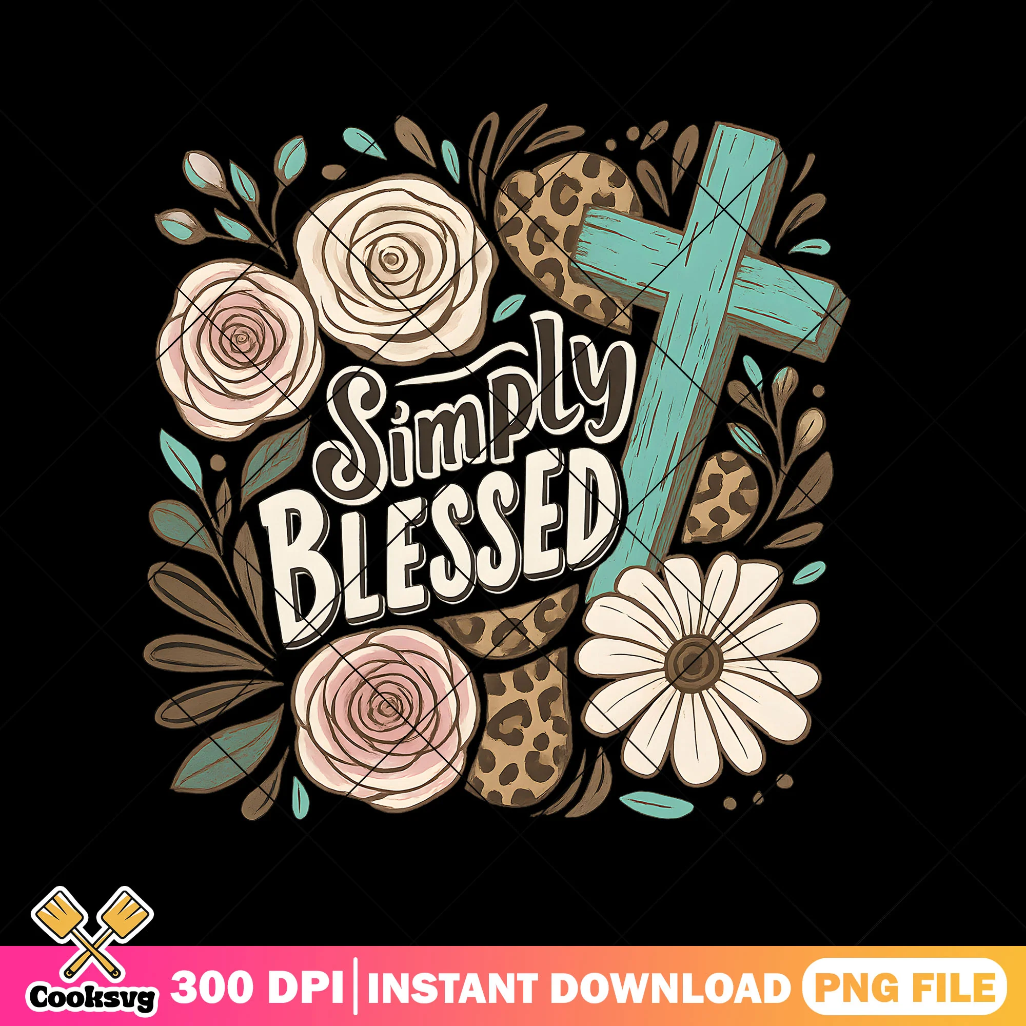 Simply blessed christian png, retro flower png, Christian Spring png
