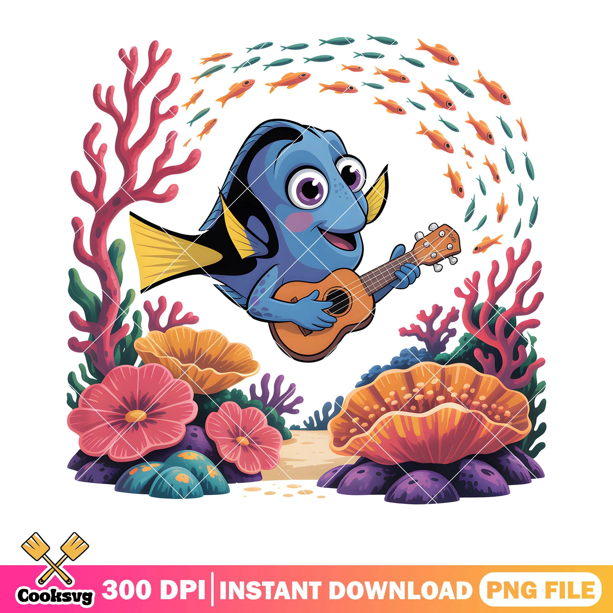Singer dory guitarist png, disney character png, dory fish png