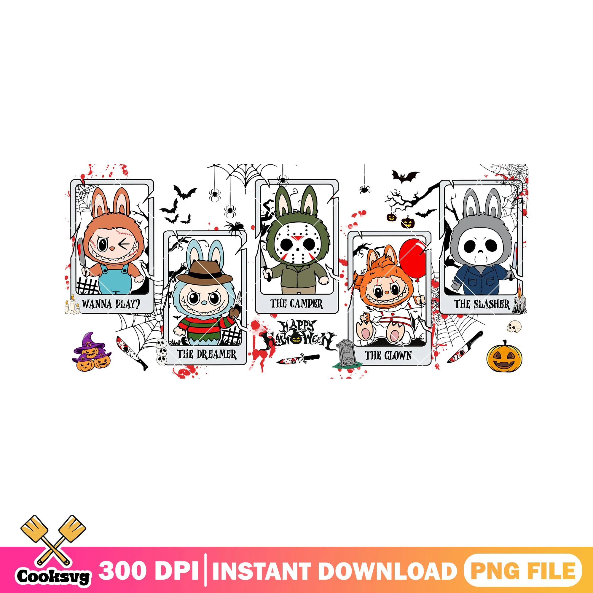 Sinister bunny horror png, horror labubu png, dolls halloween png
