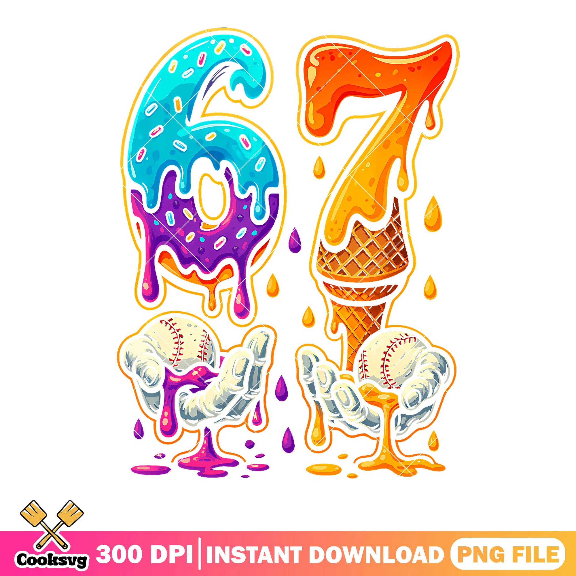 Six Seven Baseball Drip png, ice cream png, t shirt clip art png