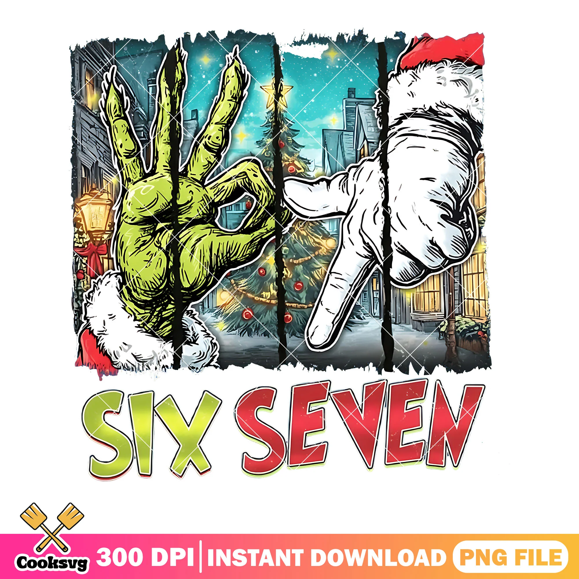 Six seven in christmas png, christmas tree png, Grinch hand png