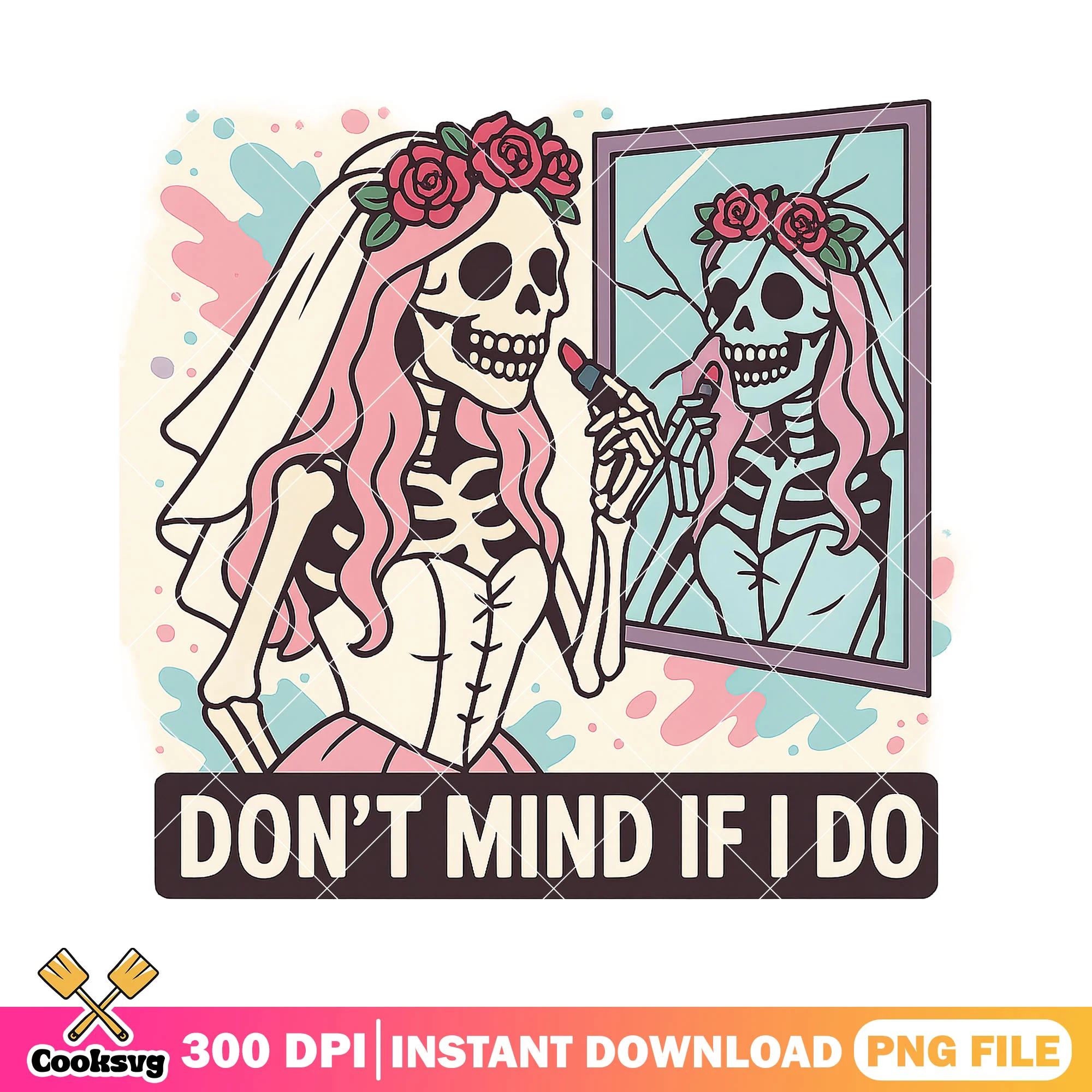 Skeleton bride mirror art png, horror bride png, scary wedding png