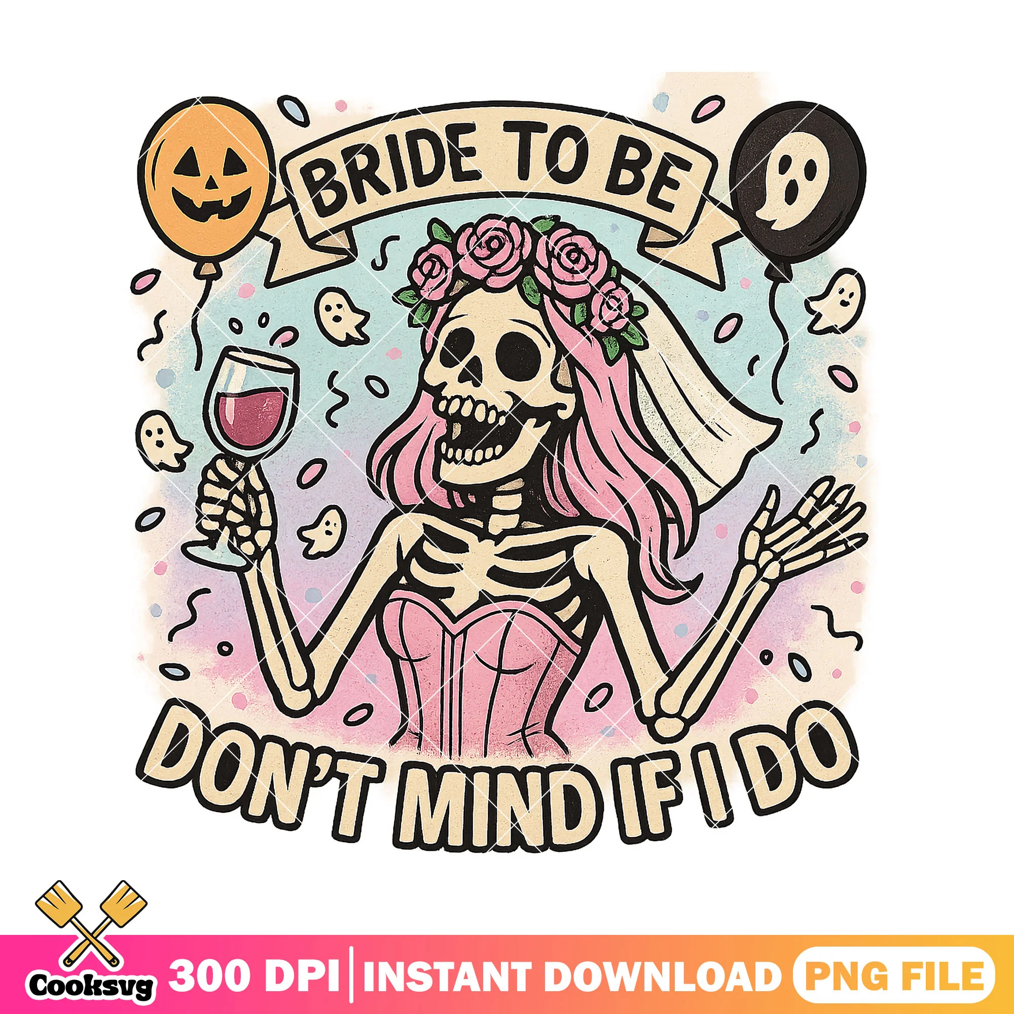 Skeleton bride party png, horror halloween png, happy halloween png