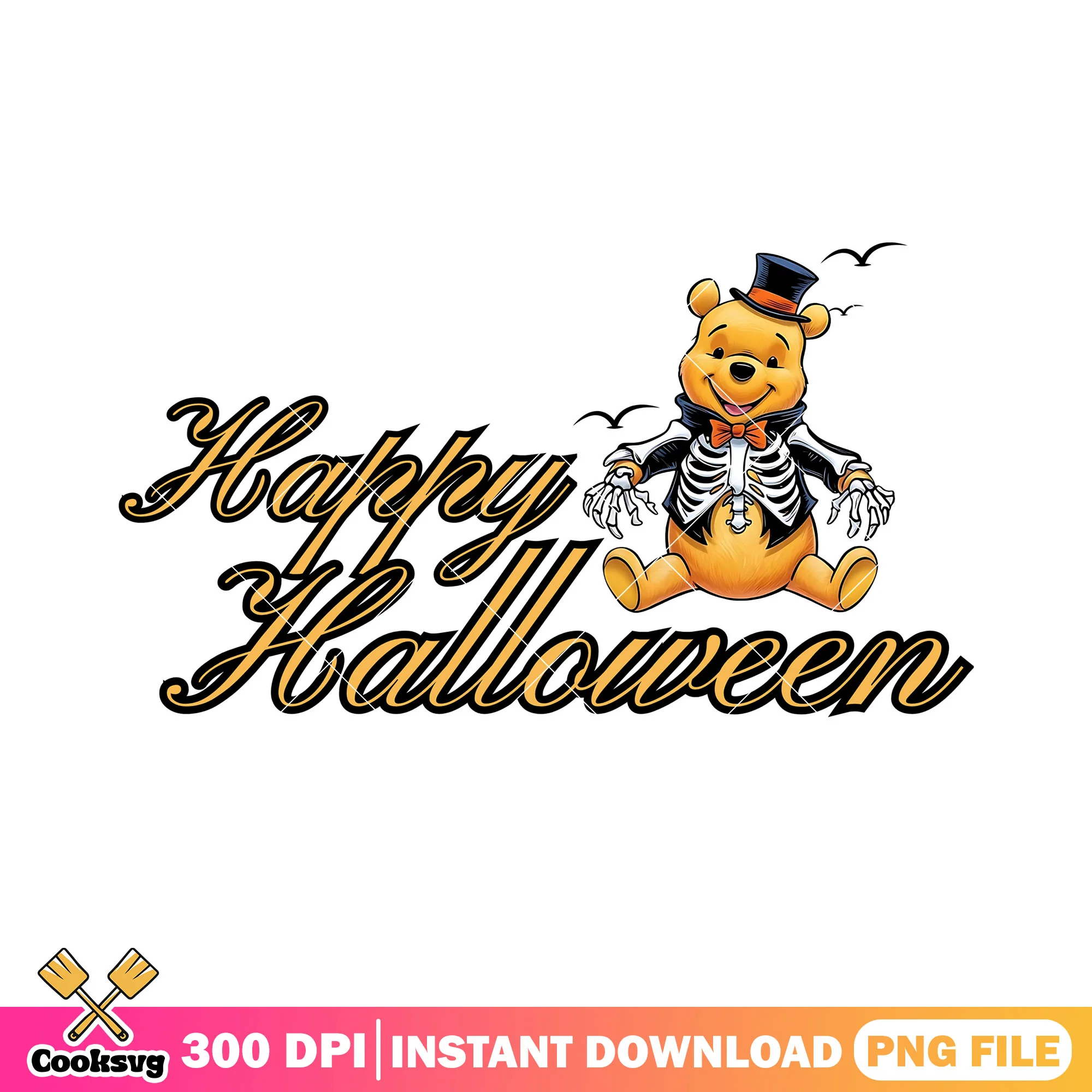 Skeleton costume Pooh png, disney halloween png, happy halloween png